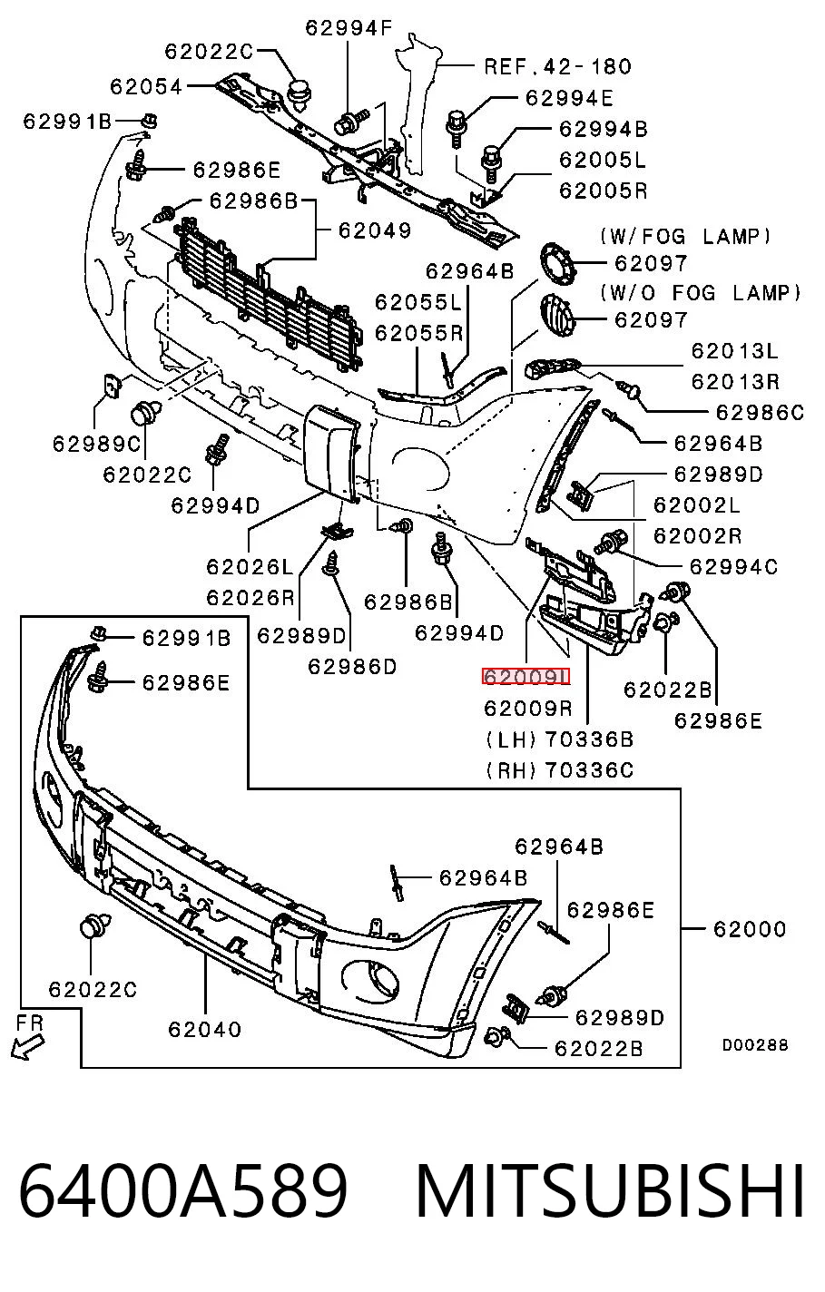 6400A589 Mitsubishi Soporte exterior izquierdo del parachoques delantero