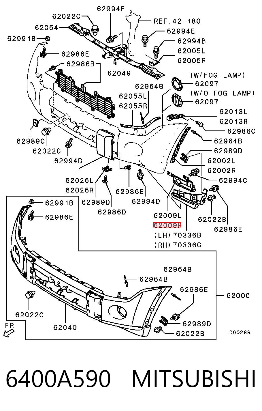 6400A590 Mitsubishi Soporte exterior derecho del parachoques delantero