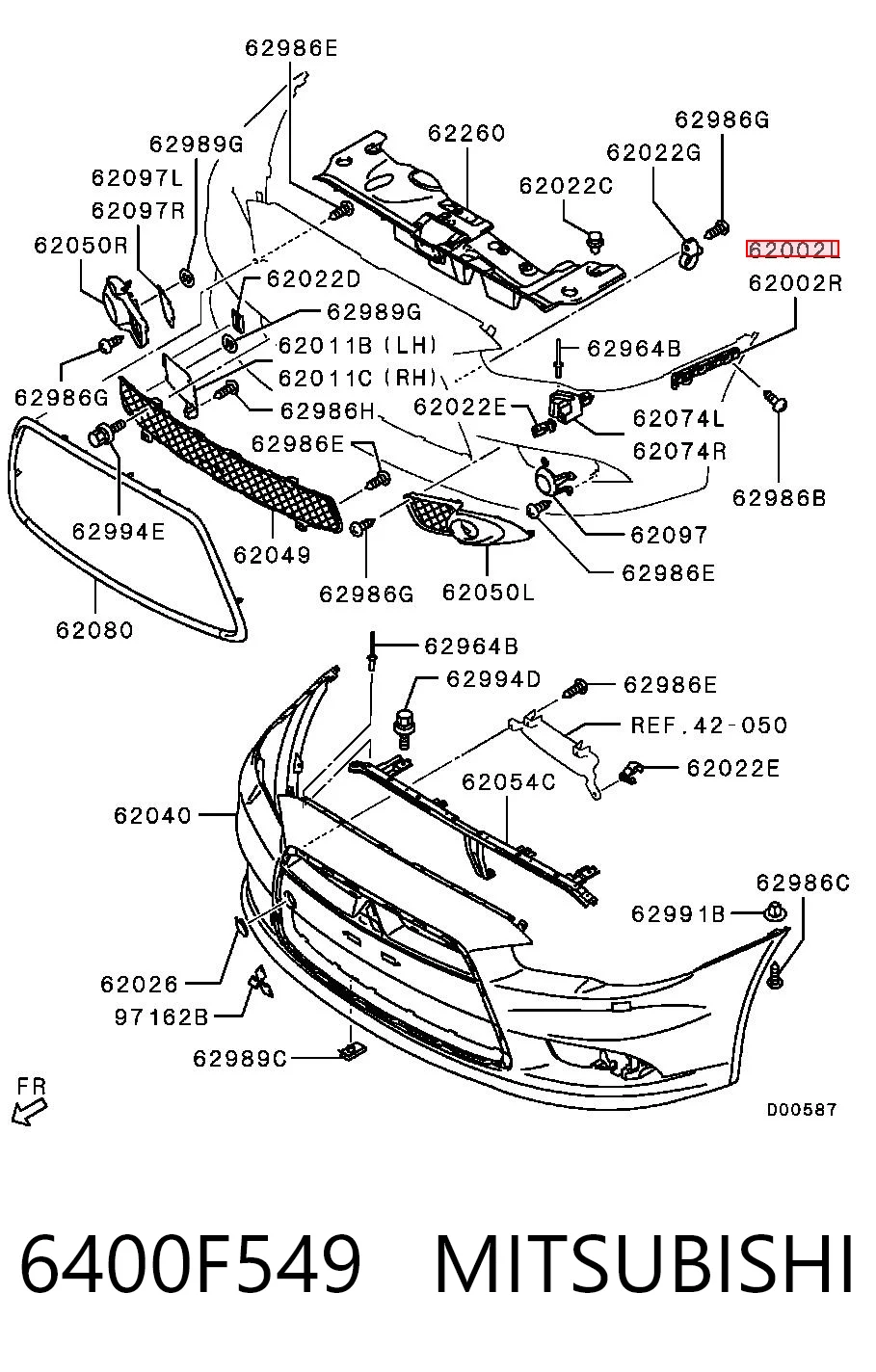6400F549 Mitsubishi Soporte exterior izquierdo del parachoques delantero