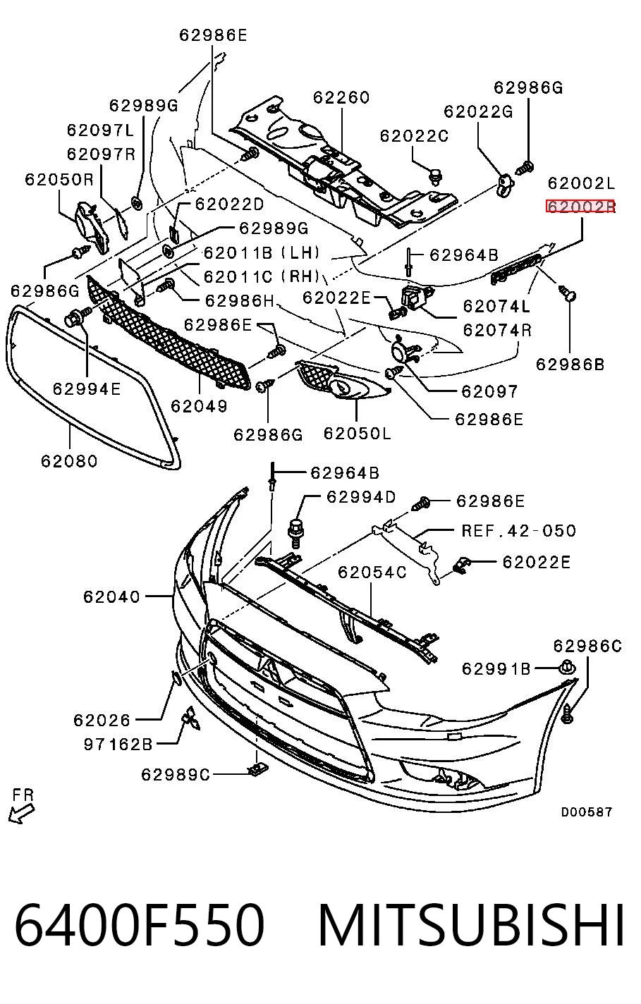 6400F550 Mitsubishi Soporte exterior derecho del parachoques delantero