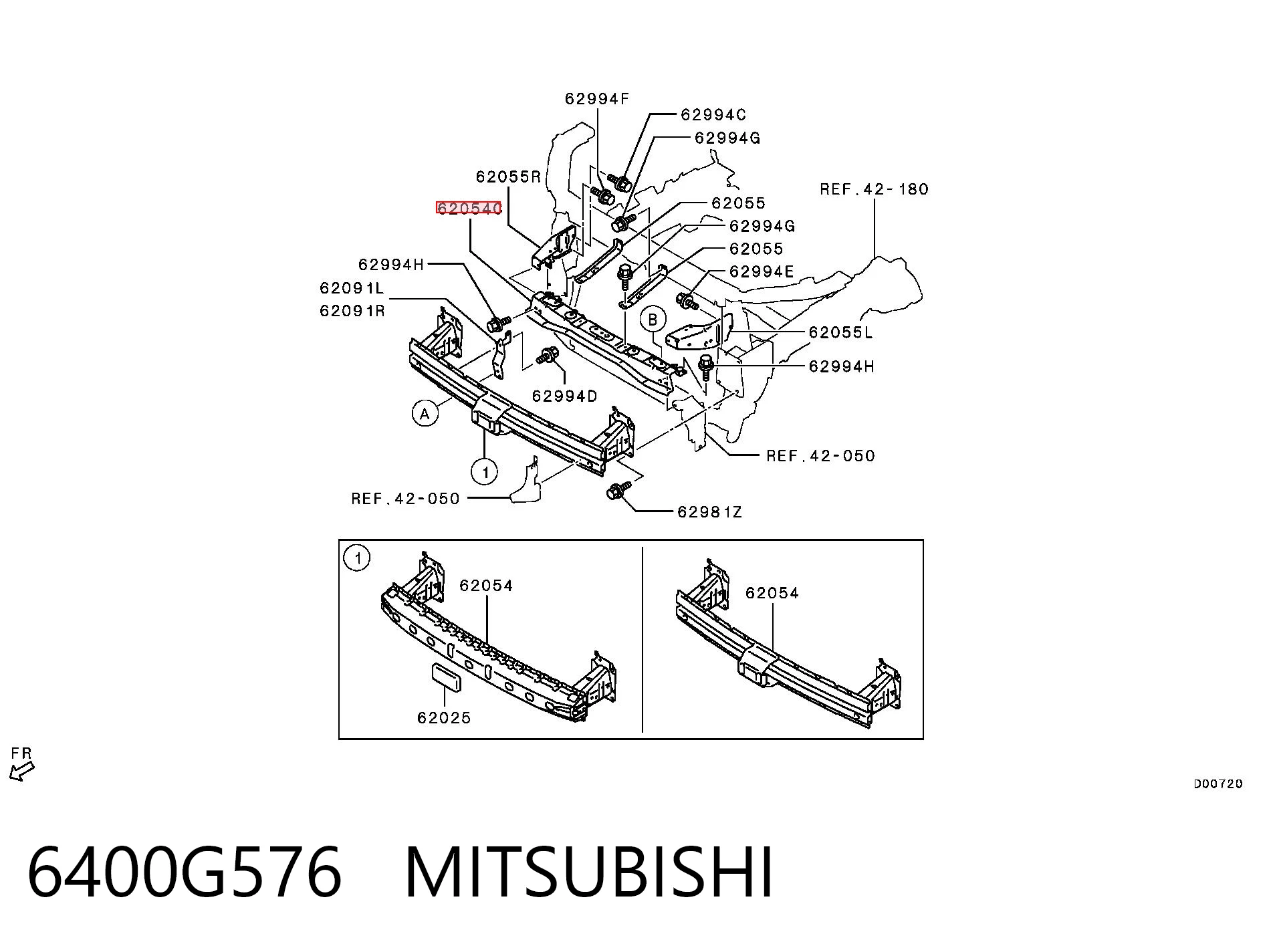 6400G576 Mitsubishi Refuerzo parachoque delantero