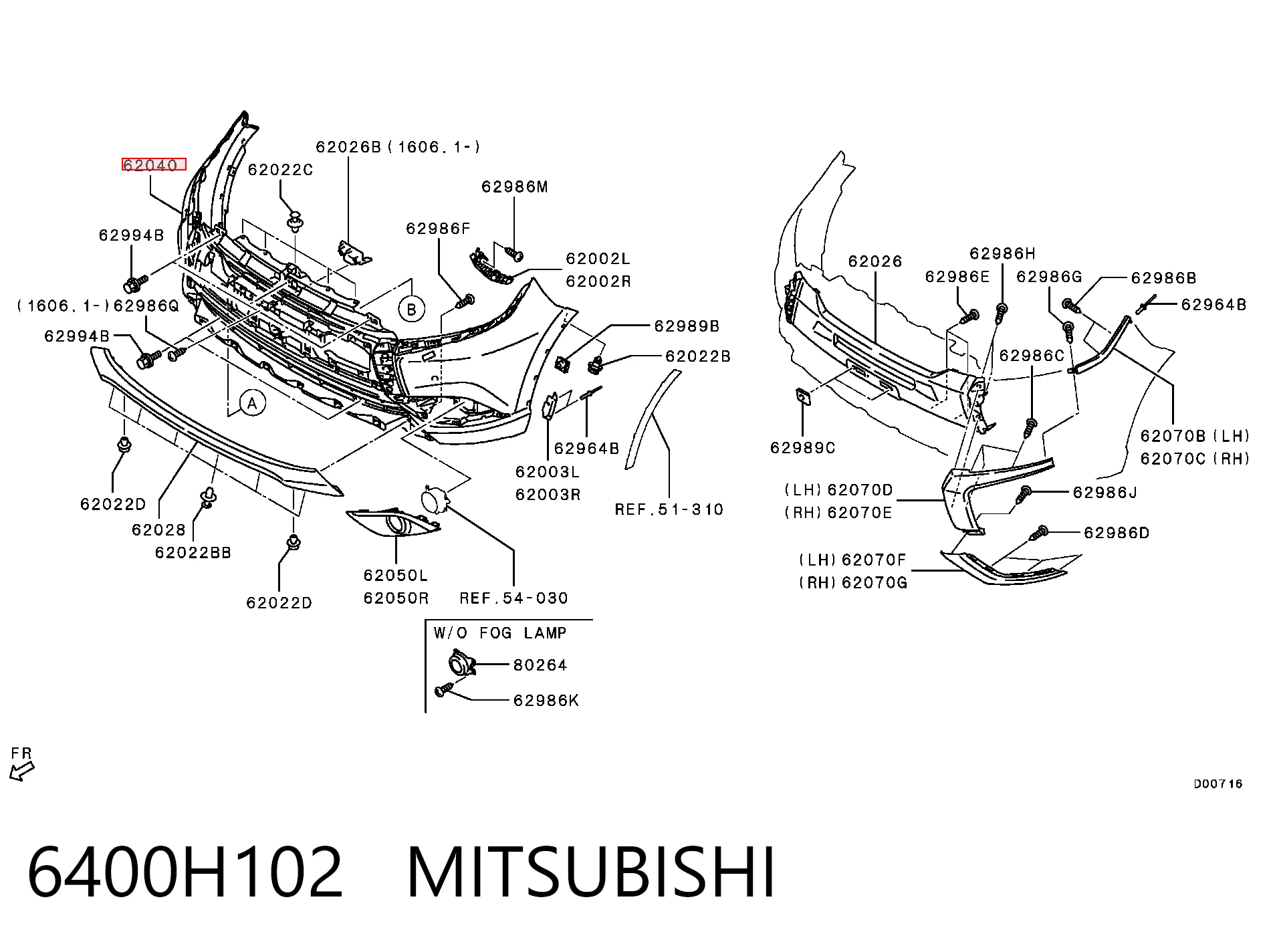 Parachoques delantero 6400H102 MITSUBISHI