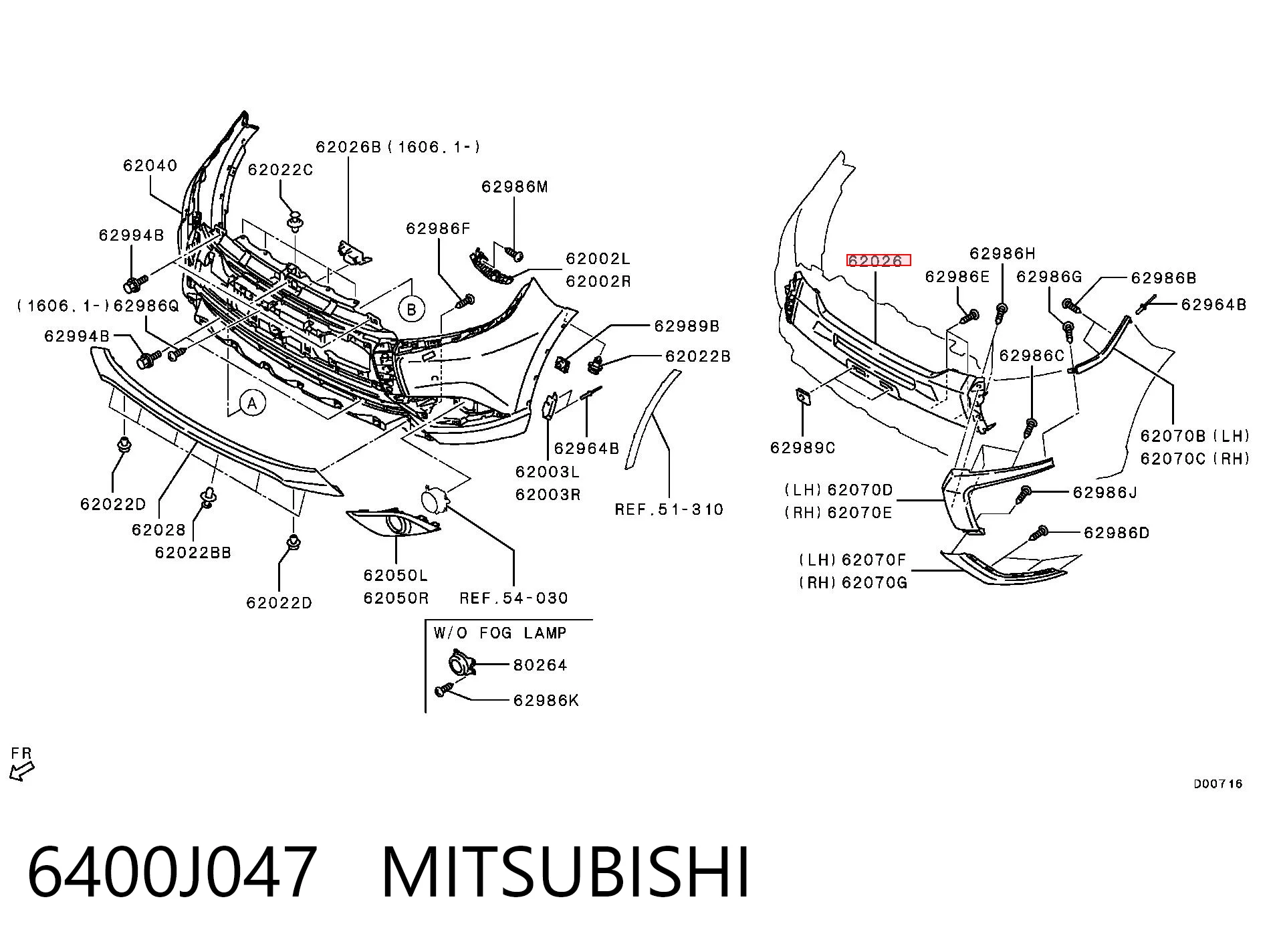 6400J047 Mitsubishi Protector, paragolpes