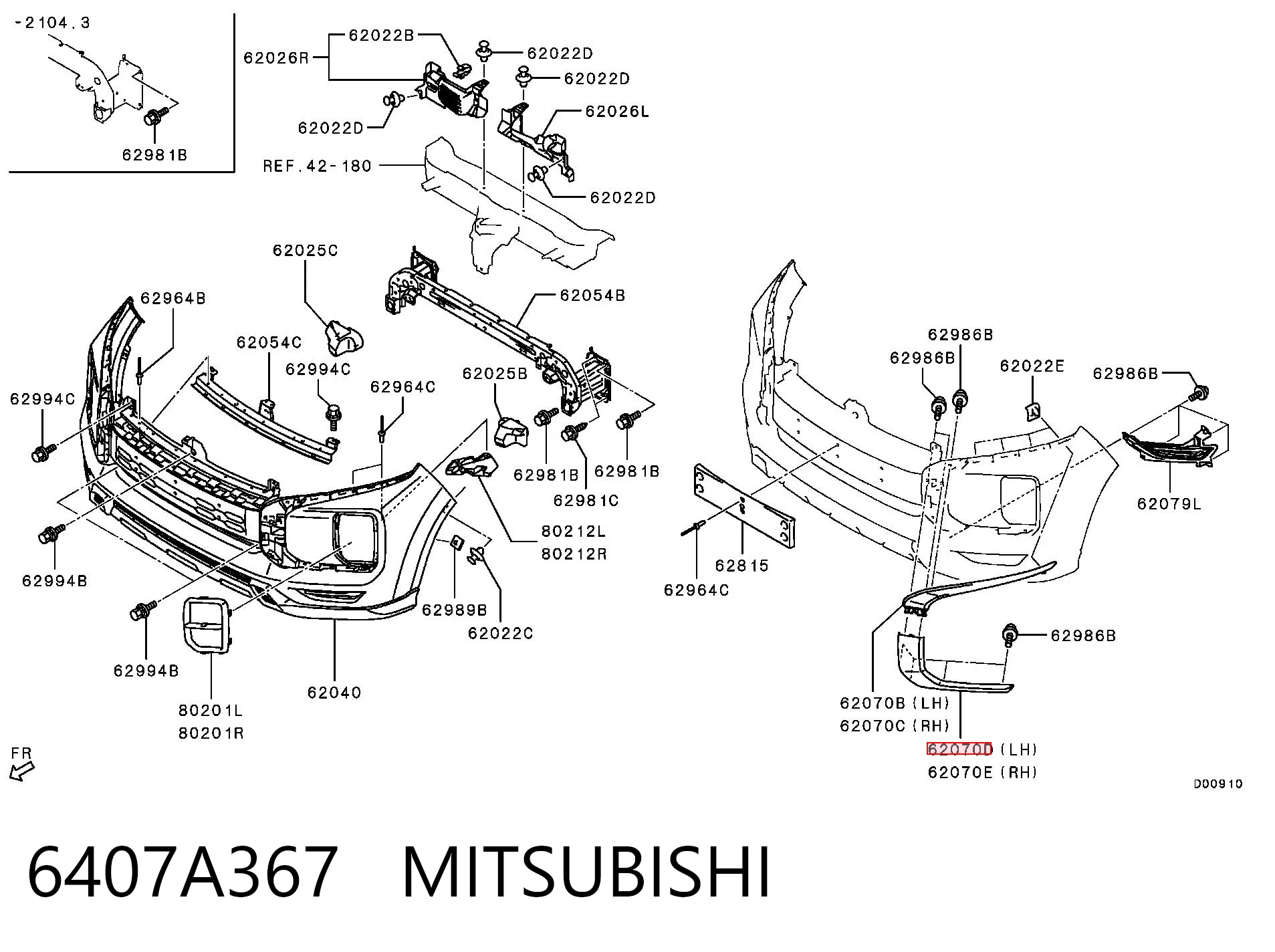 6407A367 Mitsubishi Embellecedor izquierdo del parachoques delantero