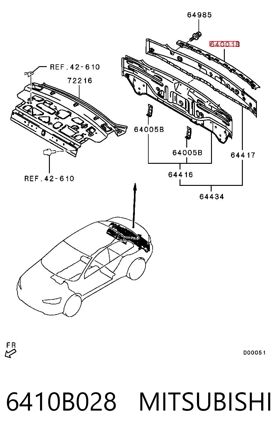 6410B028 Mitsubishi Refuerzo de parachoques trasero