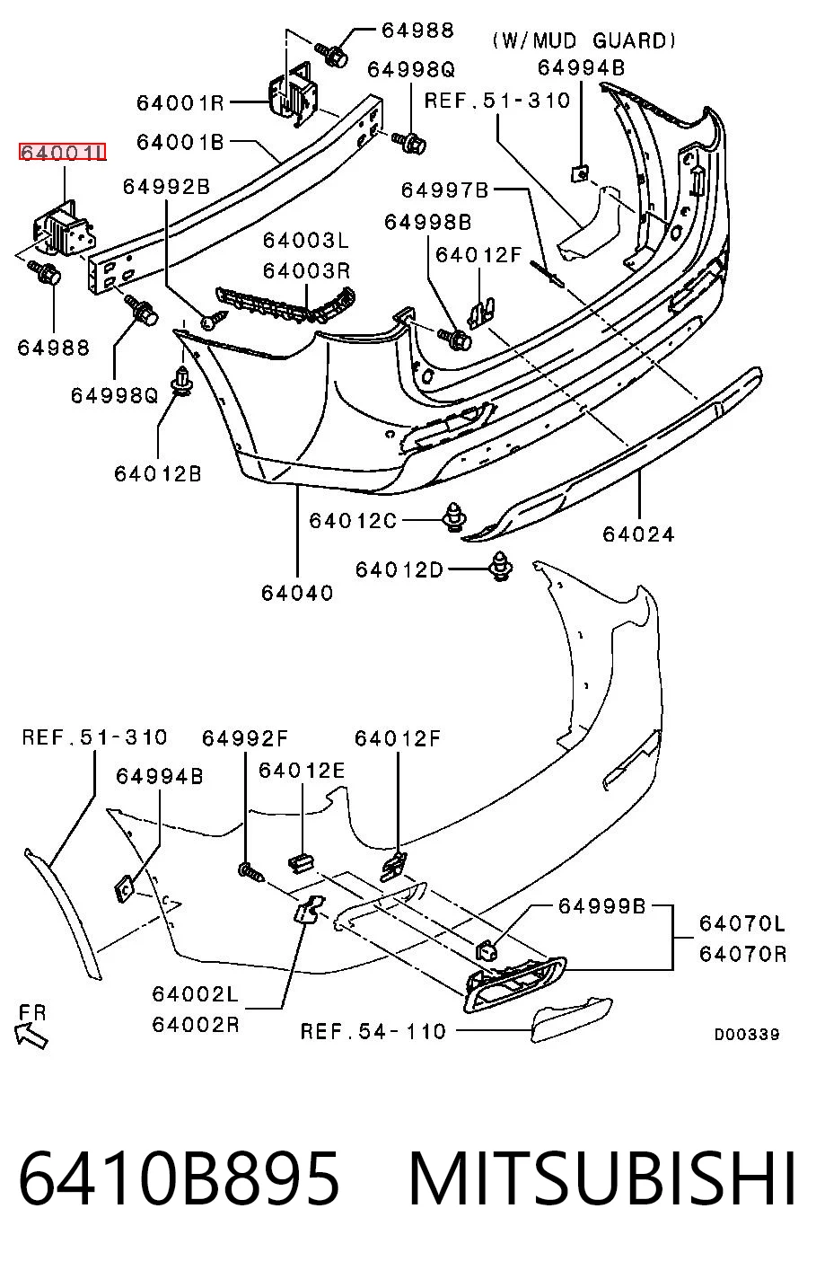 6410B895 Mitsubishi Soporte del refuerzo del parachoques trasero