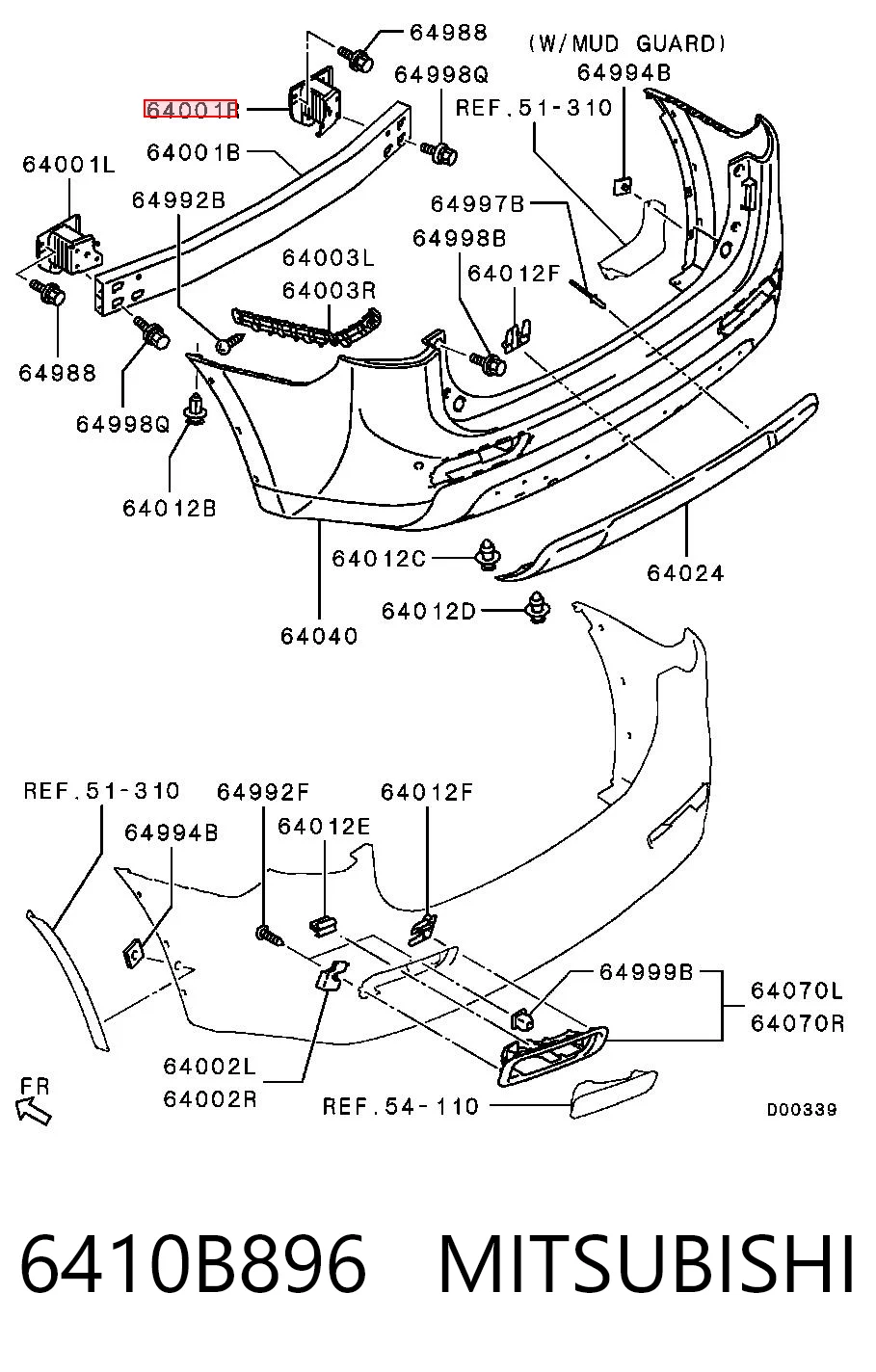 6410B896 Mitsubishi Soporte del refuerzo del parachoques trasero