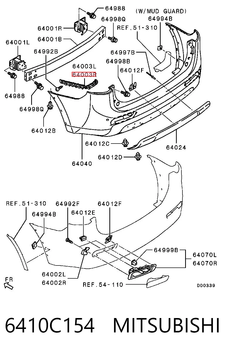 Soporte del parachoques trasero derecho 6410C154 MITSUBISHI