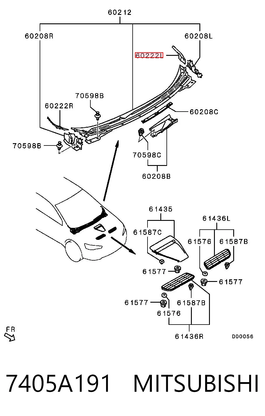 7405A191 Mitsubishi Moldura de guardabarros delantero izquierdo