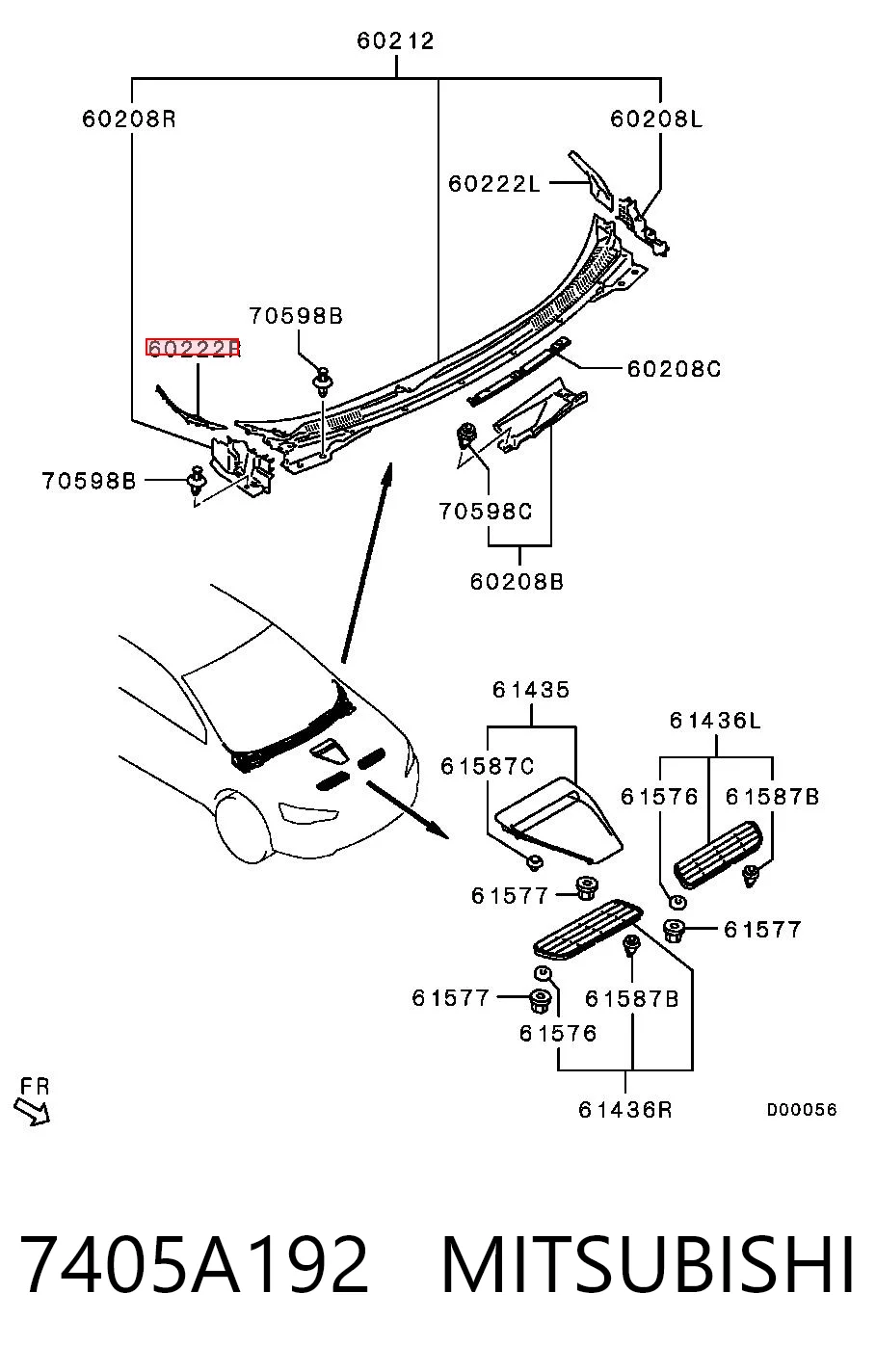 7405A192 Mitsubishi Moldura de guardabarros delantero derecho