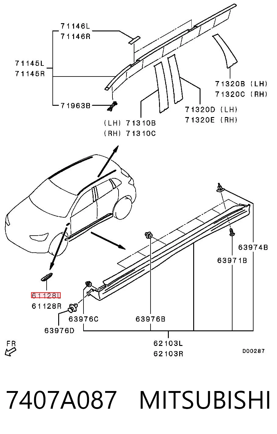 7407A087 Mitsubishi Moldura del guardabarros delantero izquierdo