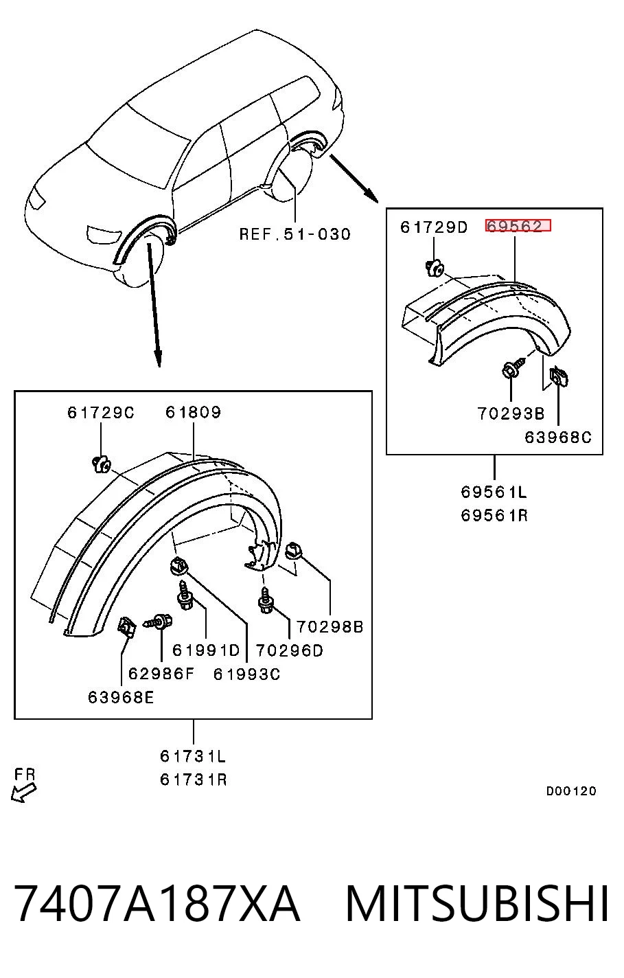 Sellador de ensanche de guardabarros 7407A187XA MITSUBISHI