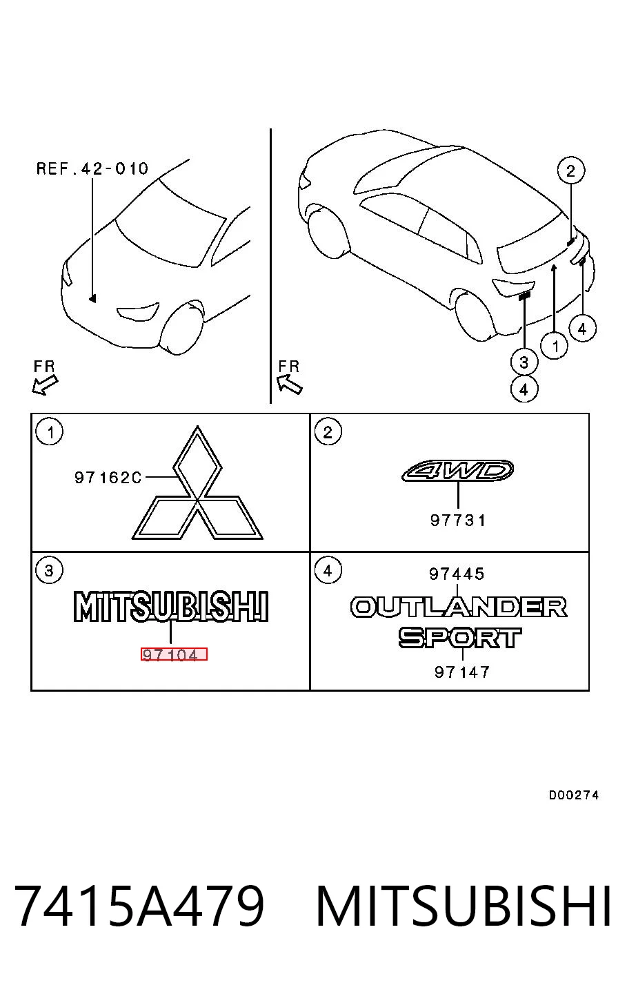 7415A479 Mitsubishi Logotipo de tapa de maletero