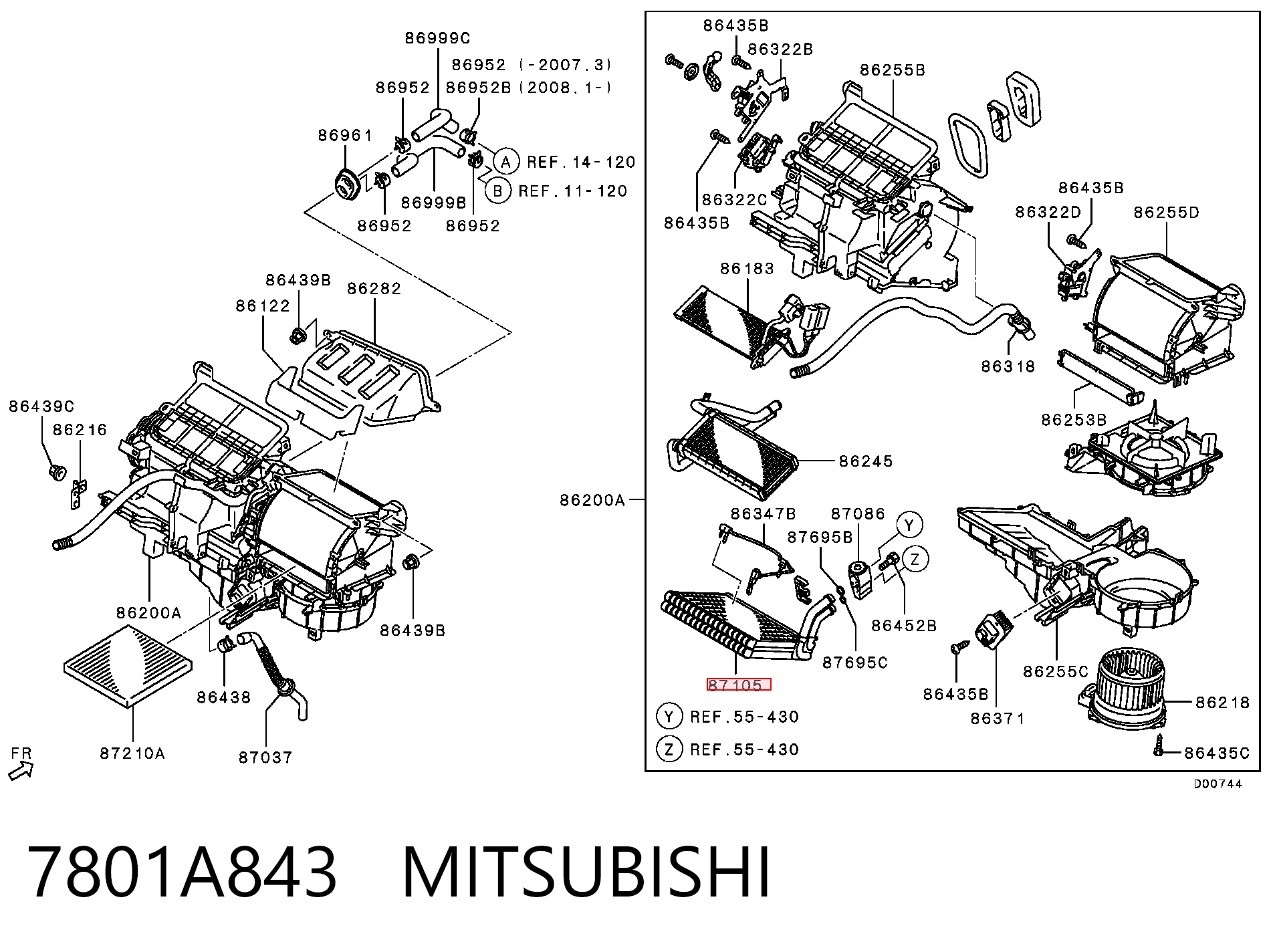 7801A843 Mitsubishi Evaporador, aire acondicionado
