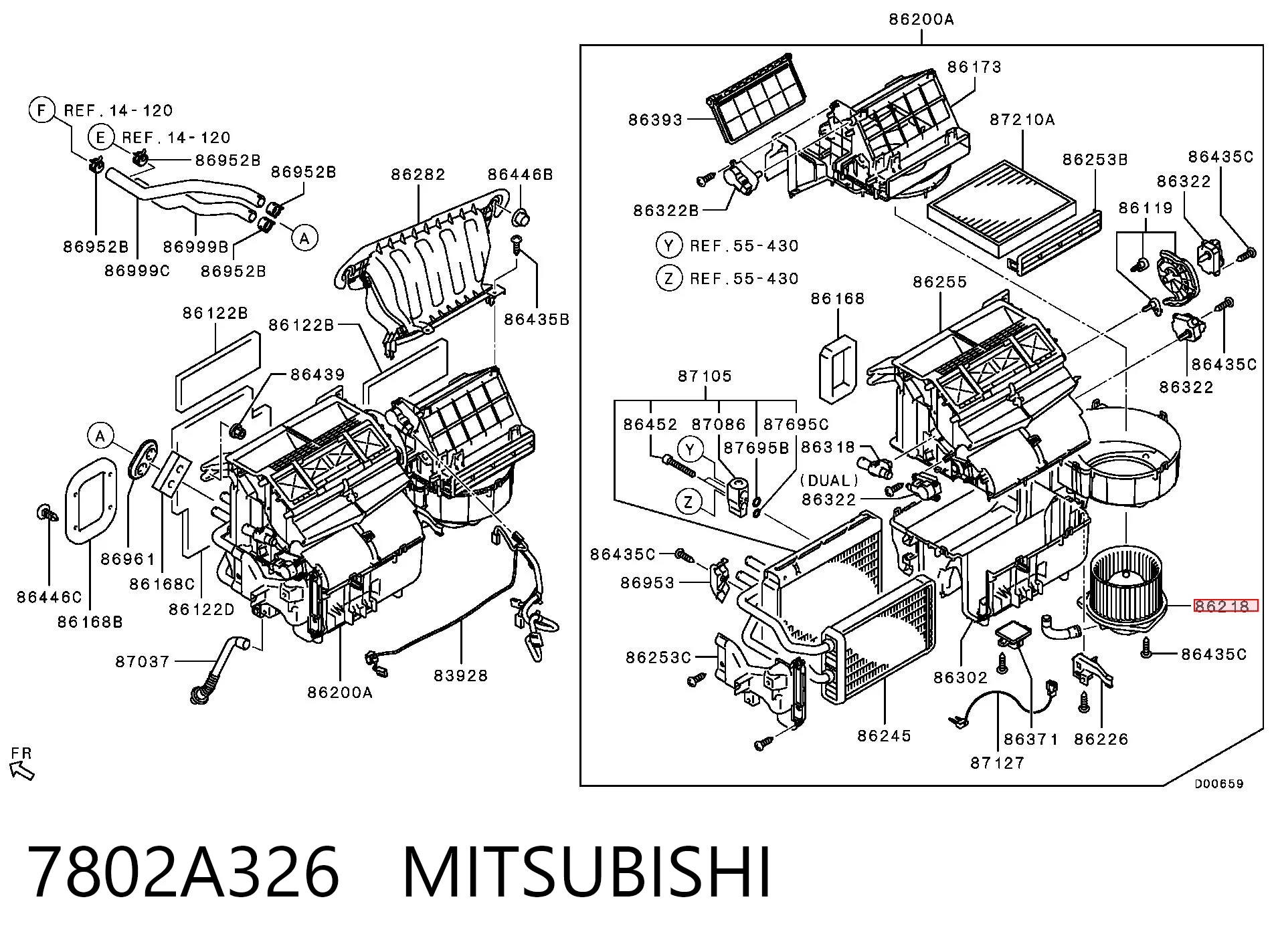 7802A326 Mitsubishi Ventilador de habitáculo