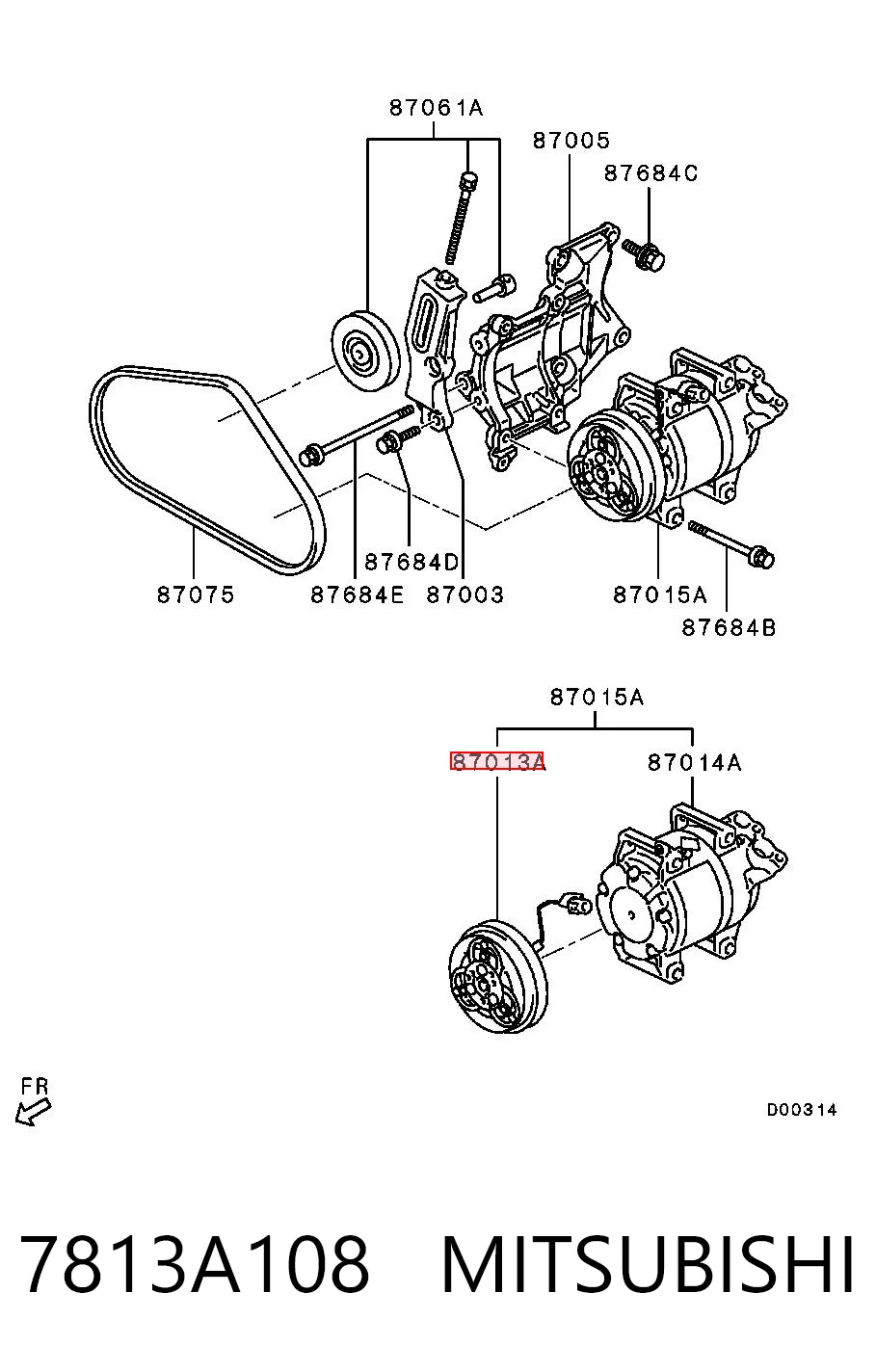 7813A108 Mitsubishi Polea del compresor del aire acondicionado
