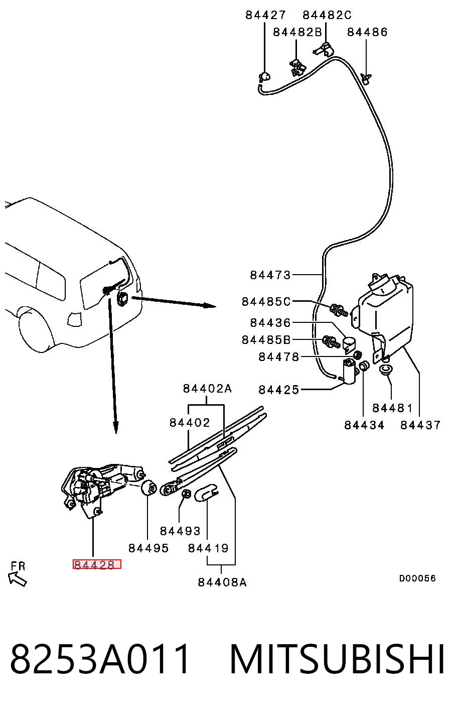 8253A011 Mitsubishi Motor del limpiaparabrisas trasero