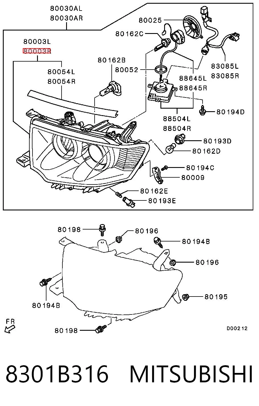 Faro derecho 8301B316 MITSUBISHI