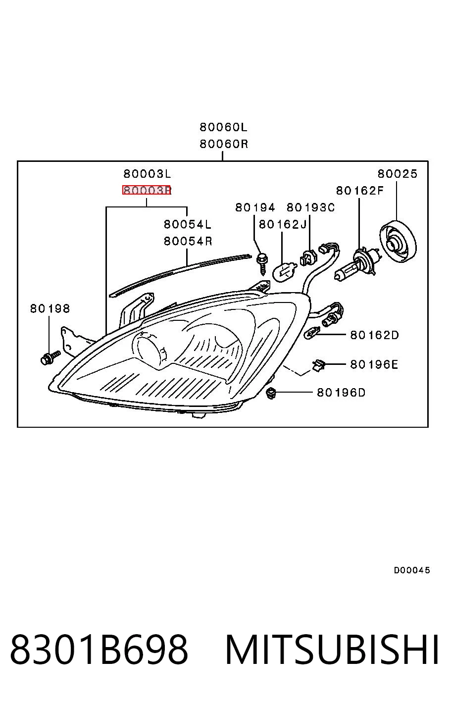 Faro derecho Mitsubishi Lancer IX sedán (CSA) (2003 - 2008) precio, desde 104,17 EUR