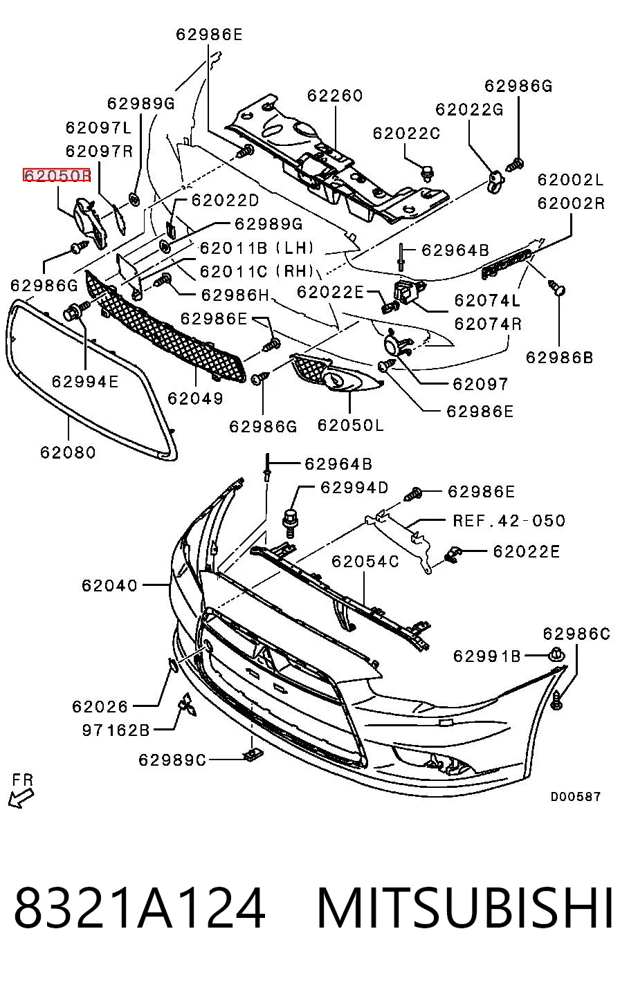 8321A124 Mitsubishi Tapa de rejilla de faro antiniebla delantero derecho