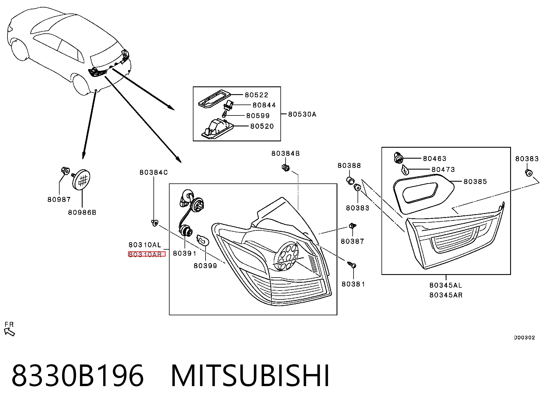 8330B196 Mitsubishi Piloto trasero derecho