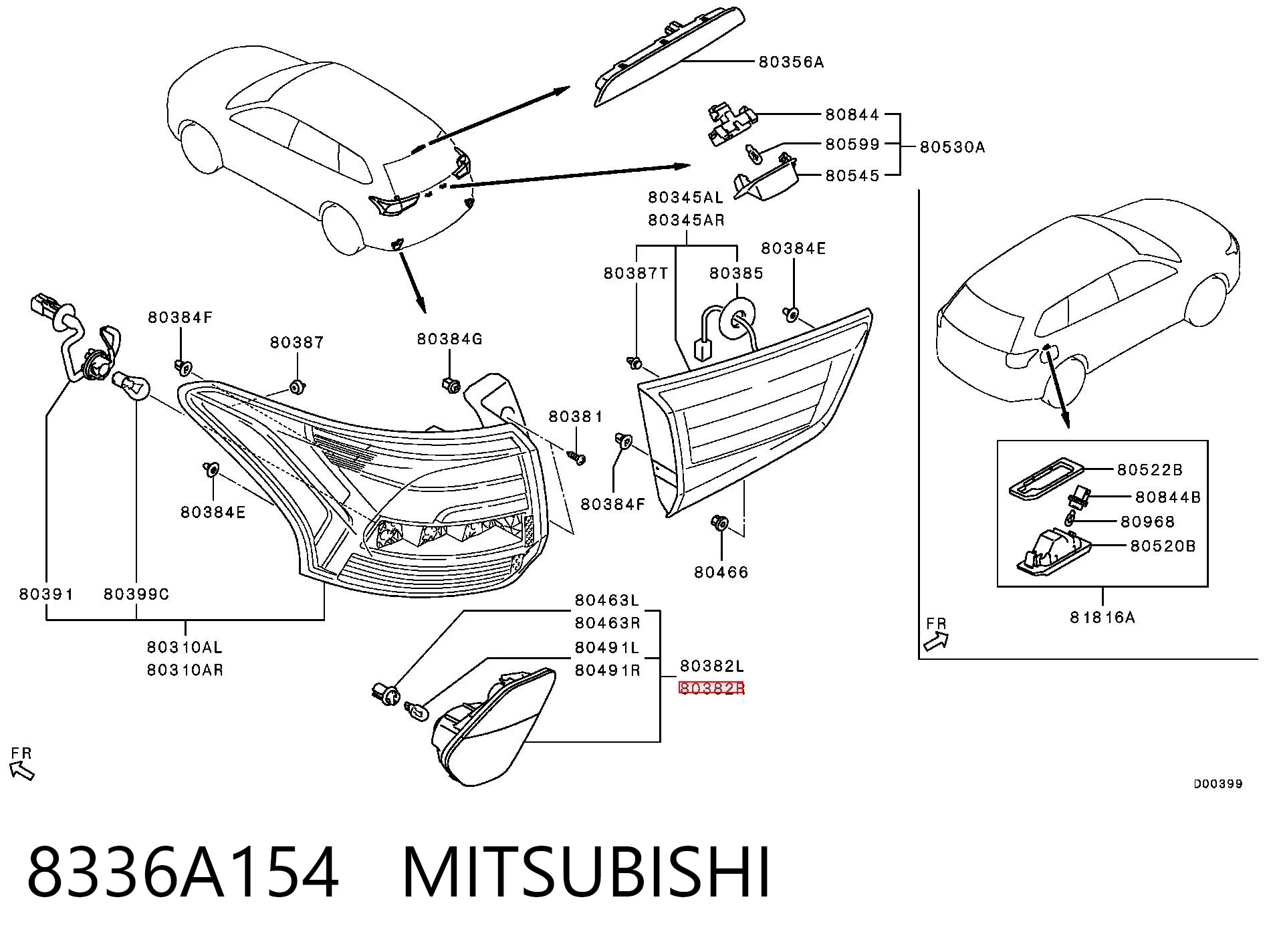 8336A154 Mitsubishi Luz trasera de parachoques derecha