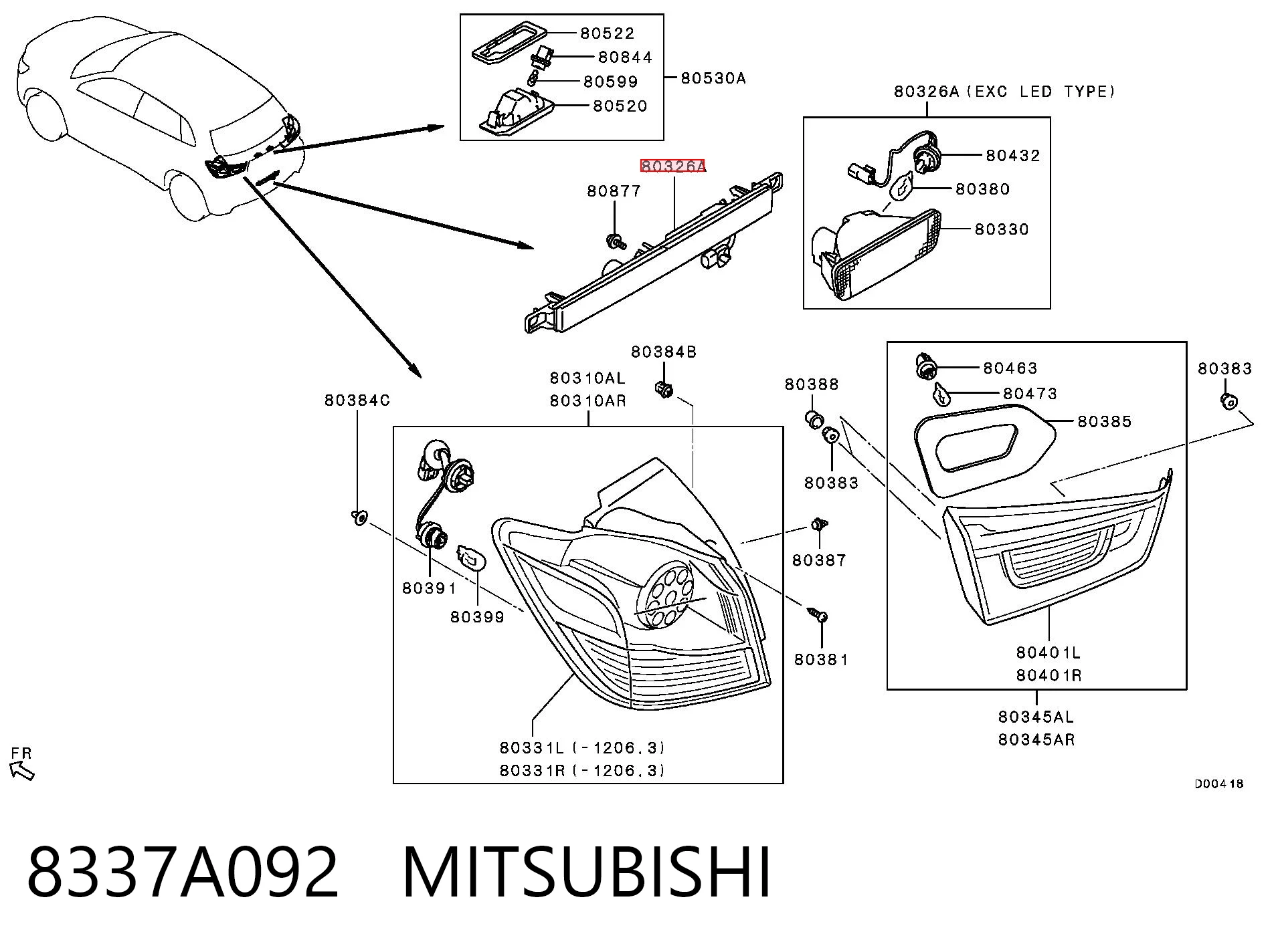 8337A092 Mitsubishi Luz antiniebla trasera