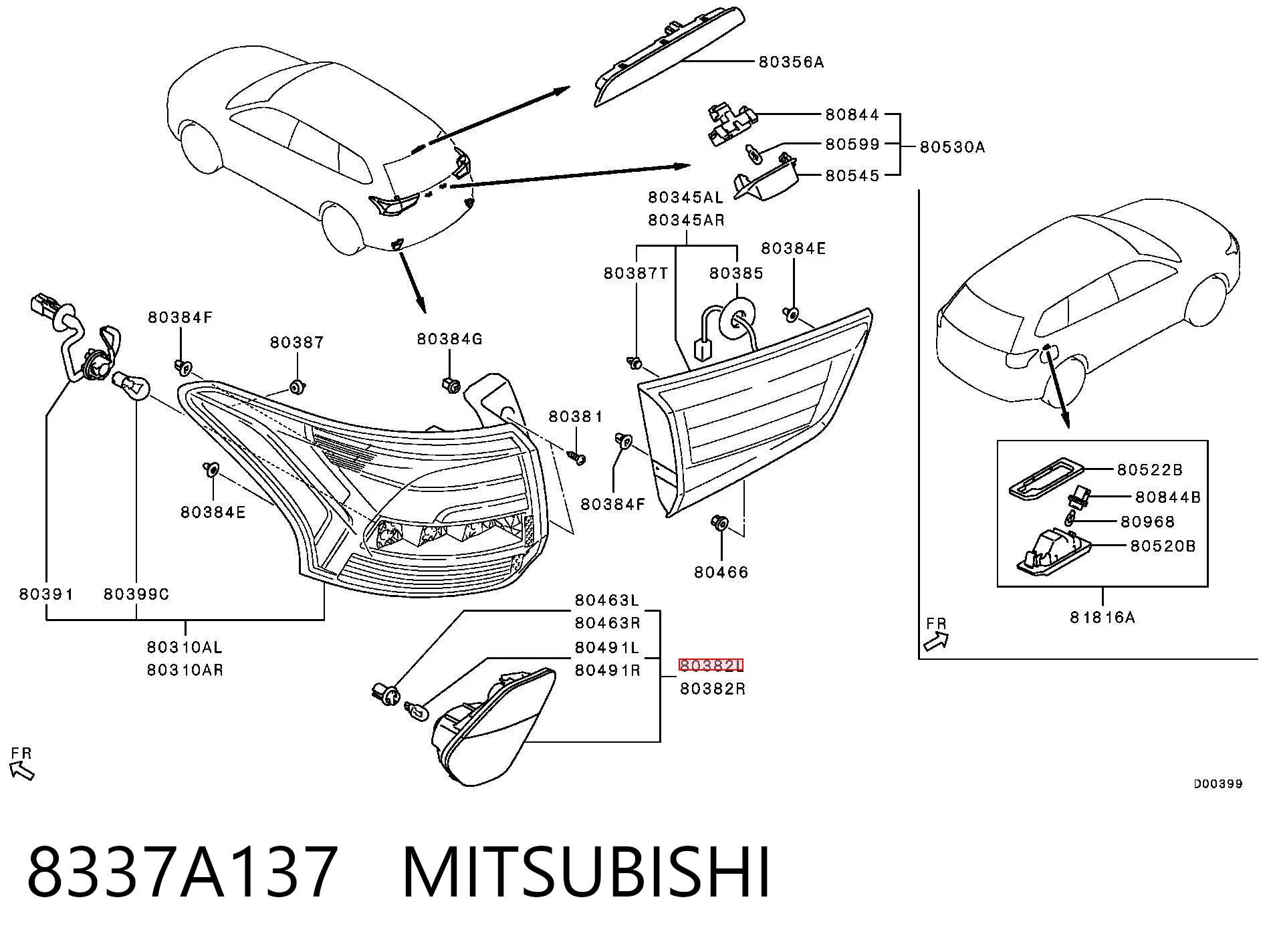 8337A137 Mitsubishi Luz antiniebla trasero izquierdo