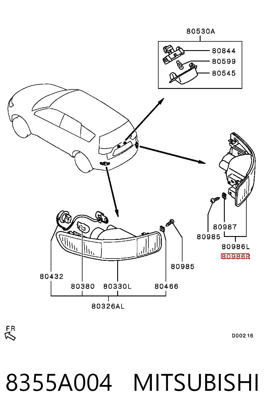 8355A004 Mitsubishi Reflector, trasero, derecho