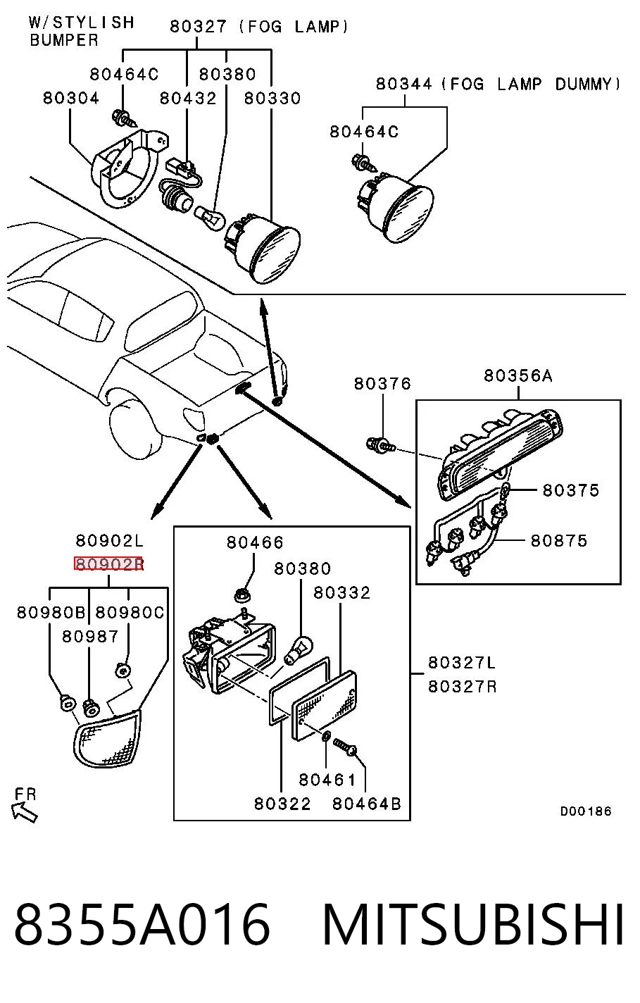 8355A016 Mitsubishi Reflector, trasero, derecho
