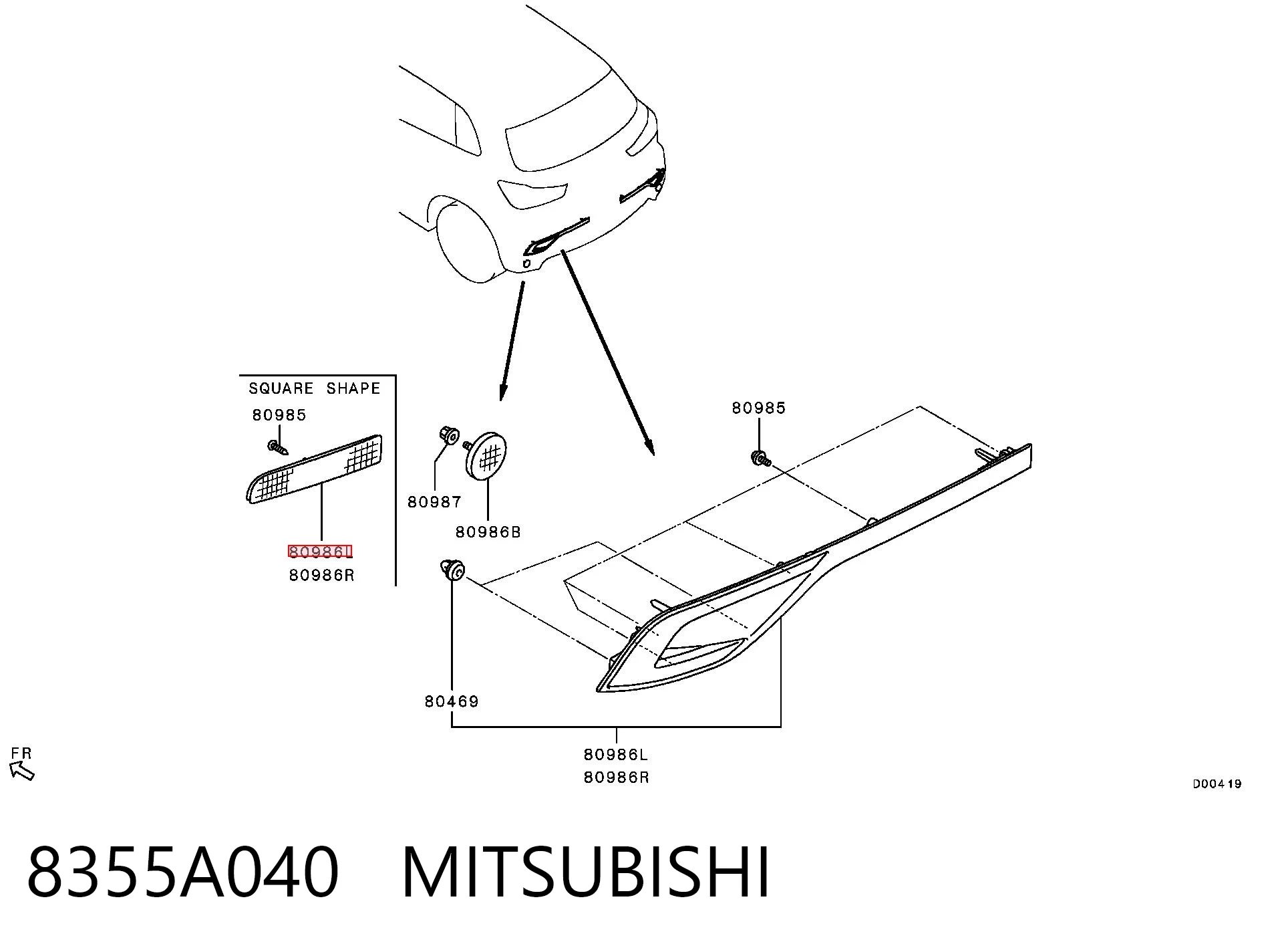 8355A040 Mitsubishi Reflector, trasero, derecho