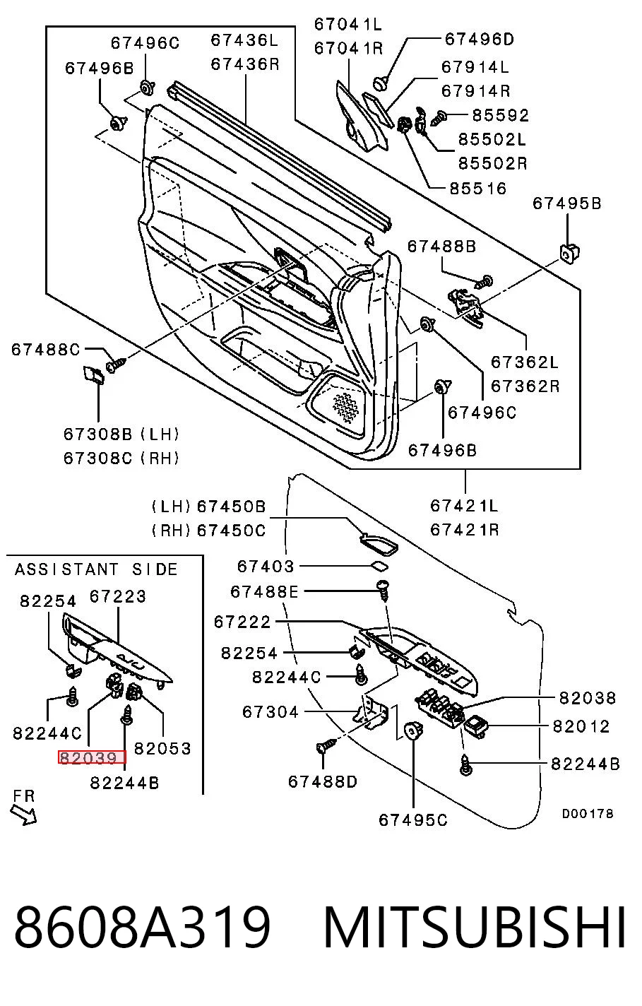 8608A319 Mitsubishi Botón de encendido, motor eléctrico, elevalunas, puerta delantera derecha