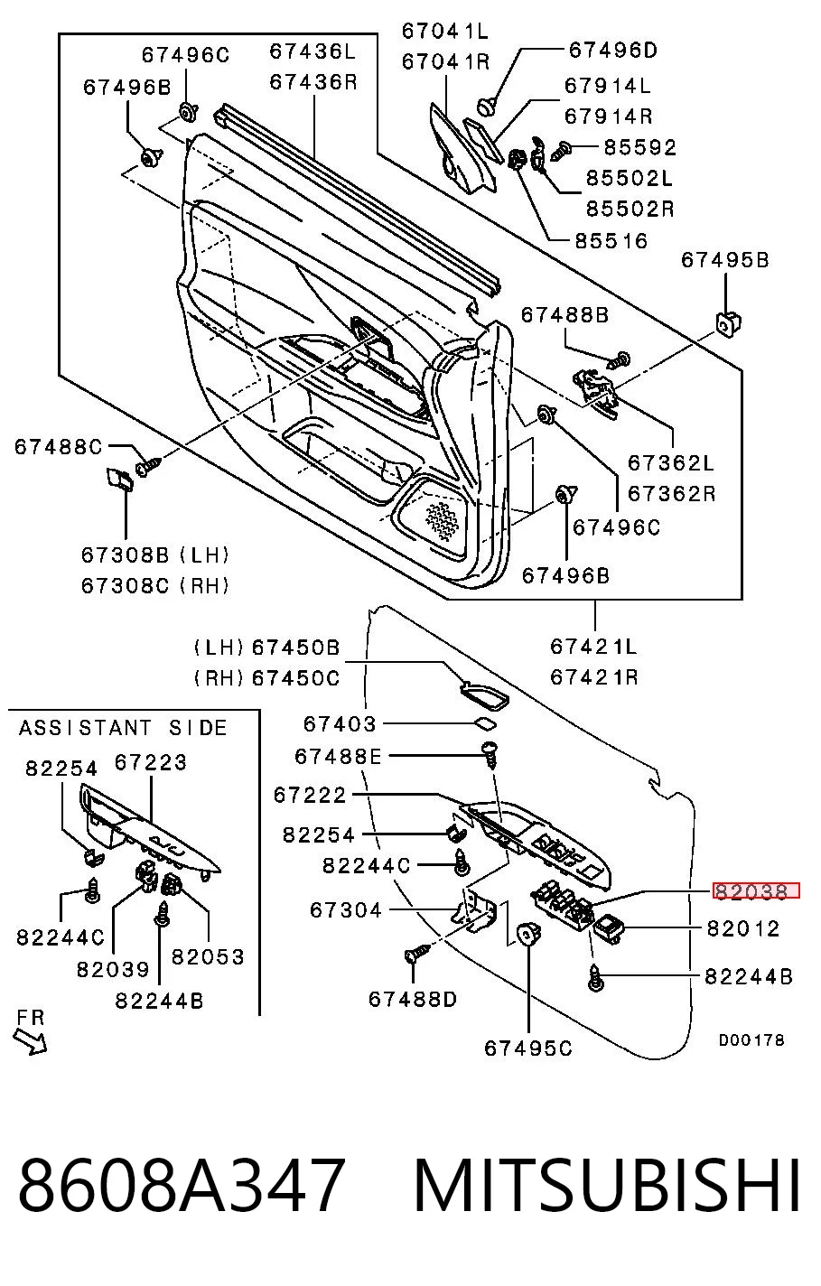 8608A347 Mitsubishi Unidad de control de elevalunas delantera izquierda