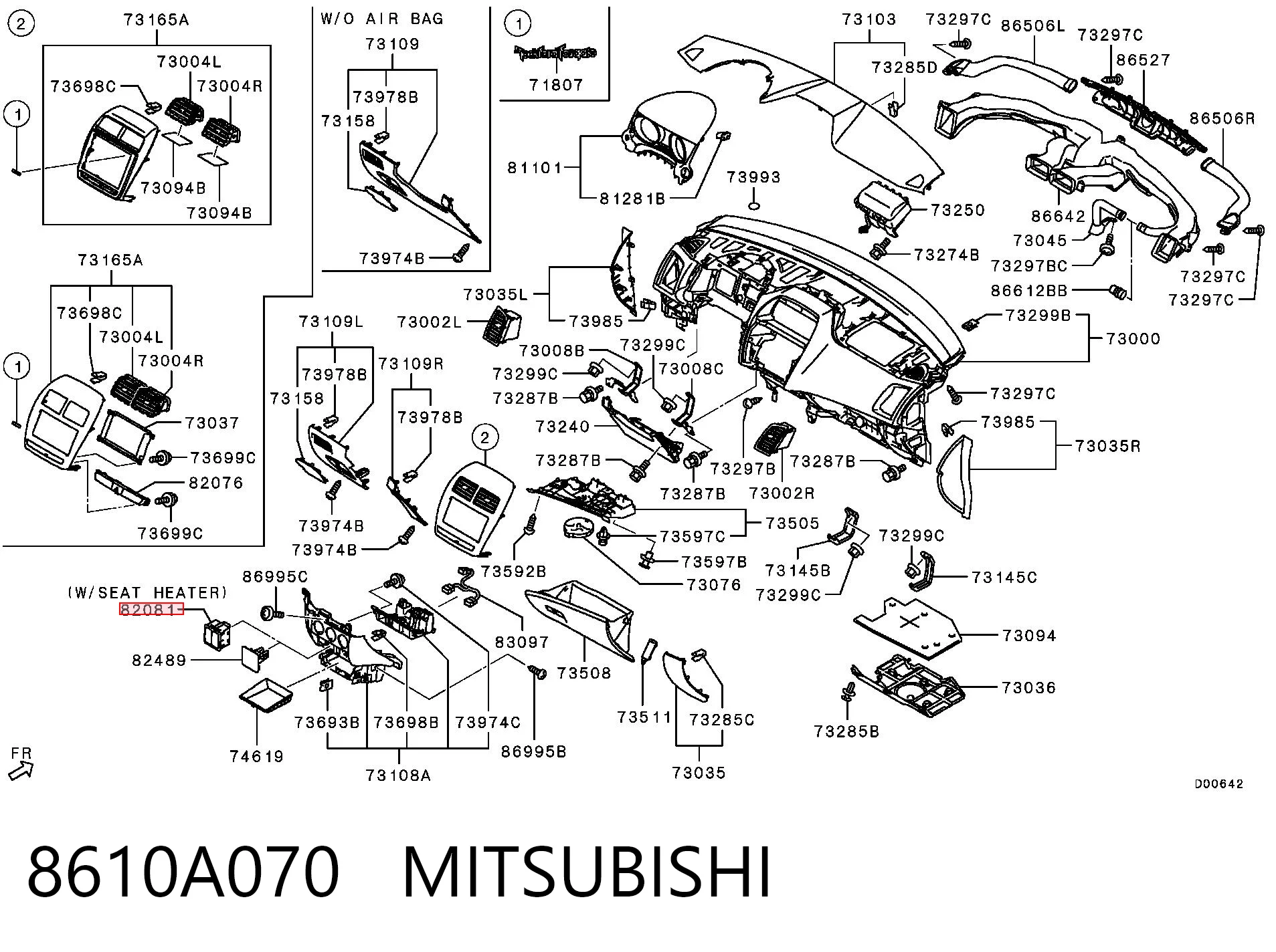 8610A070 Mitsubishi Botón de encendido de calefacción del asiento