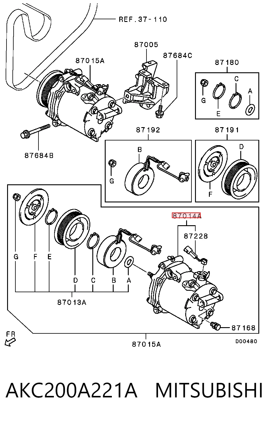 AKC200A221A Mitsubishi Compresor climatizador