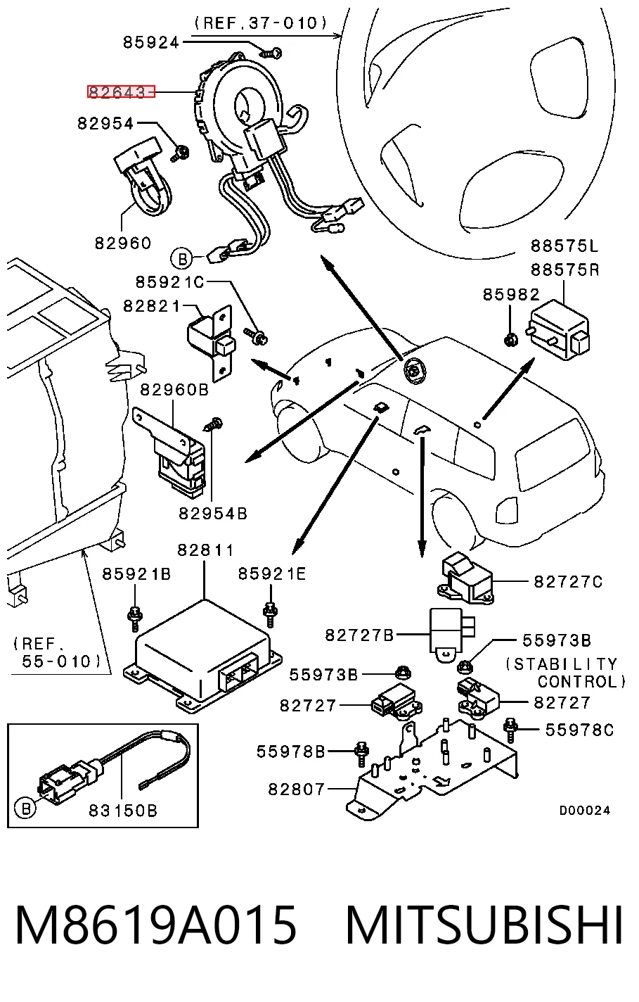 Anillo de contacto del volante M8619A015 MITSUBISHI
