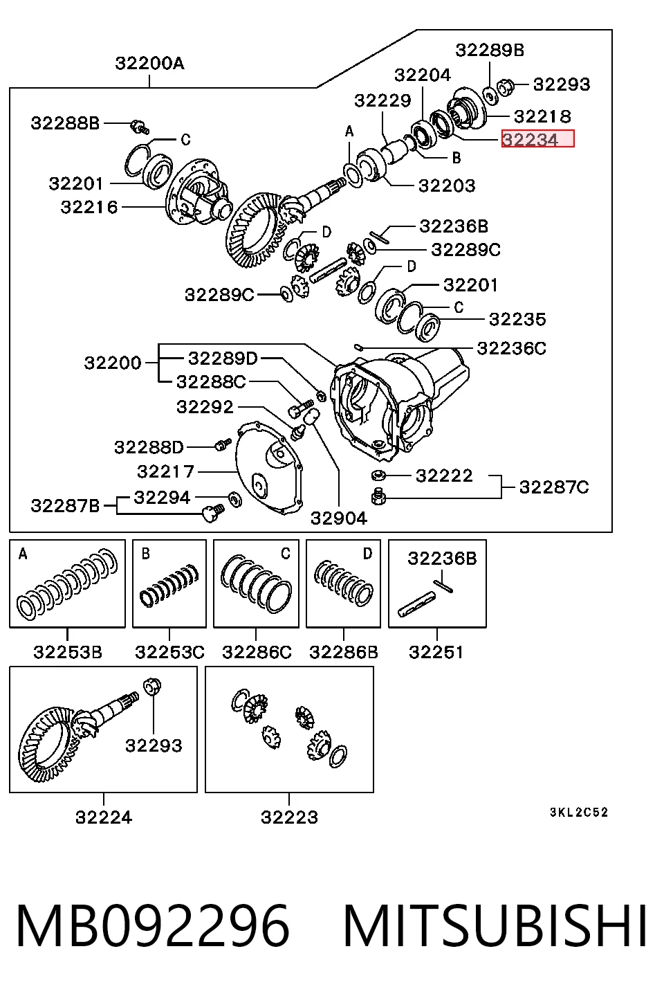 Retén del diferencial del eje delantero MB092296 MITSUBISHI