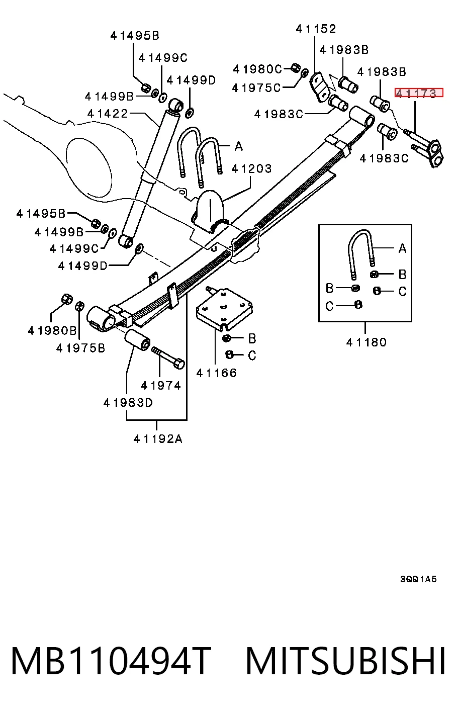 Gemela de ballesta trasera MB110494T MITSUBISHI
