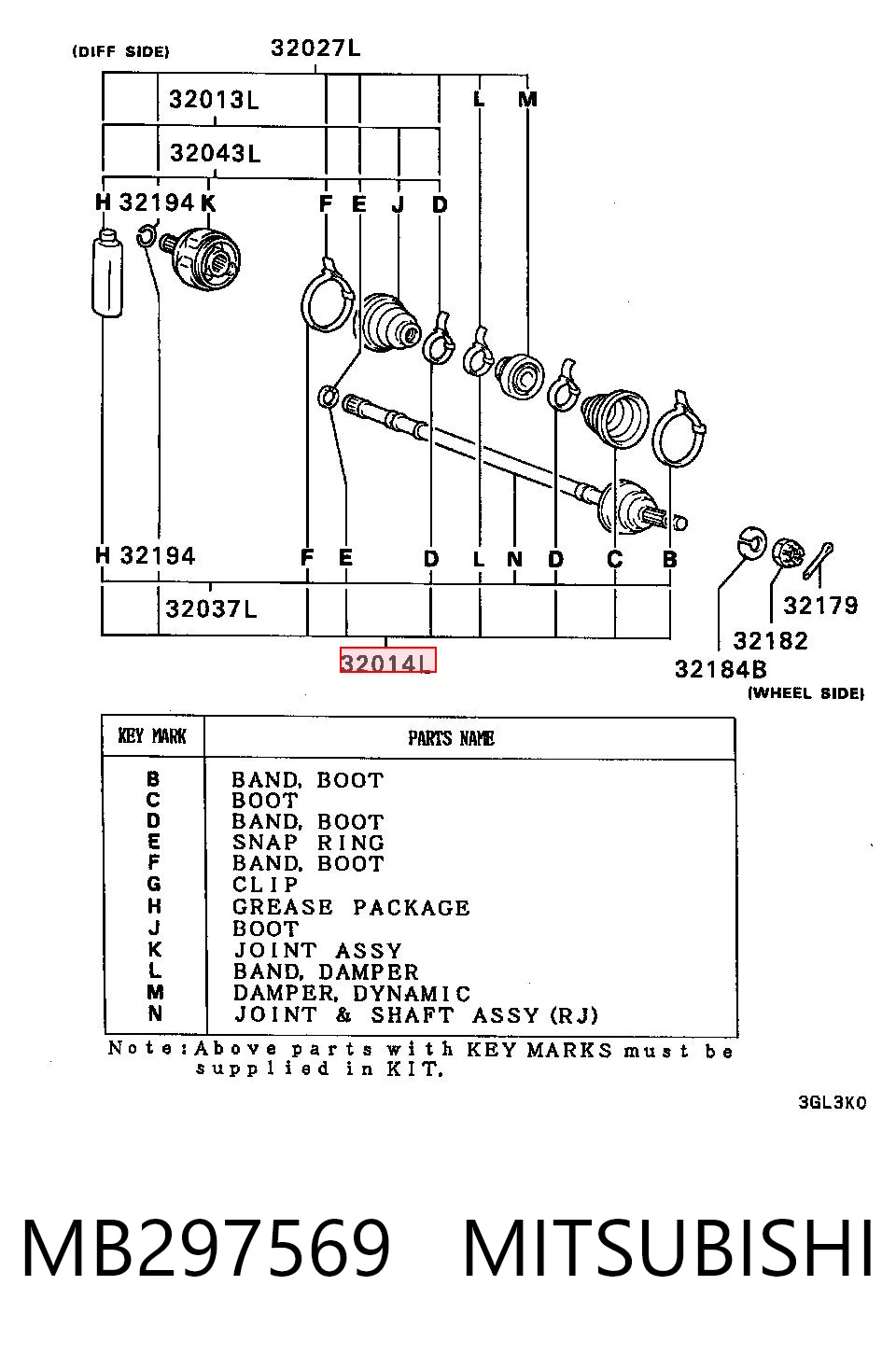 Fuelle semieje delantero exterior para Mitsubishi Lancer IV (C6A, C7A)