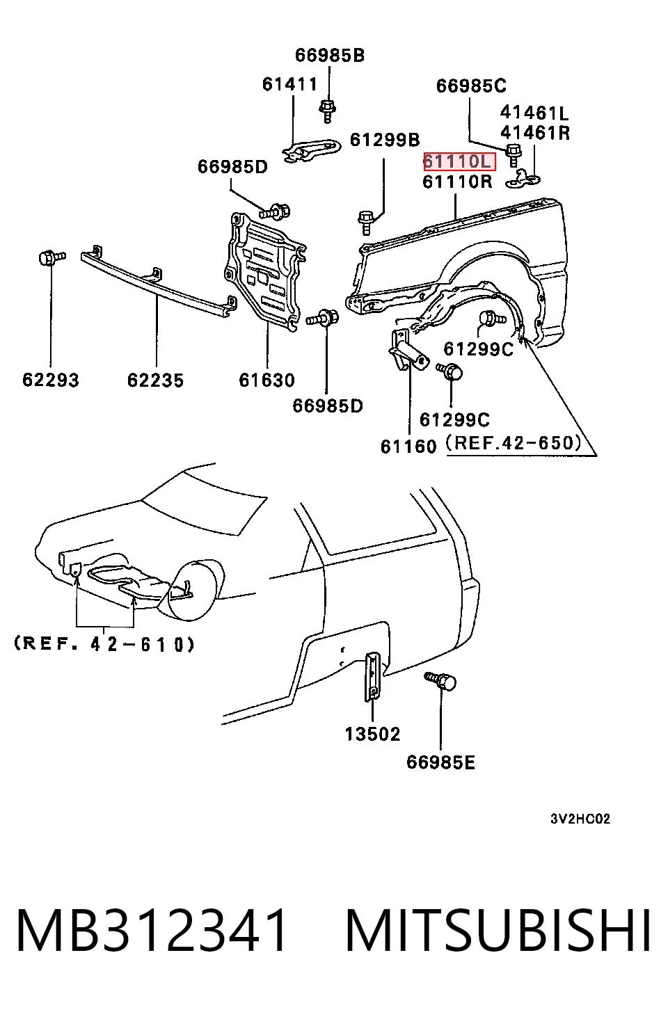 Aleta delantera izquierda para Mitsubishi Colt C1A