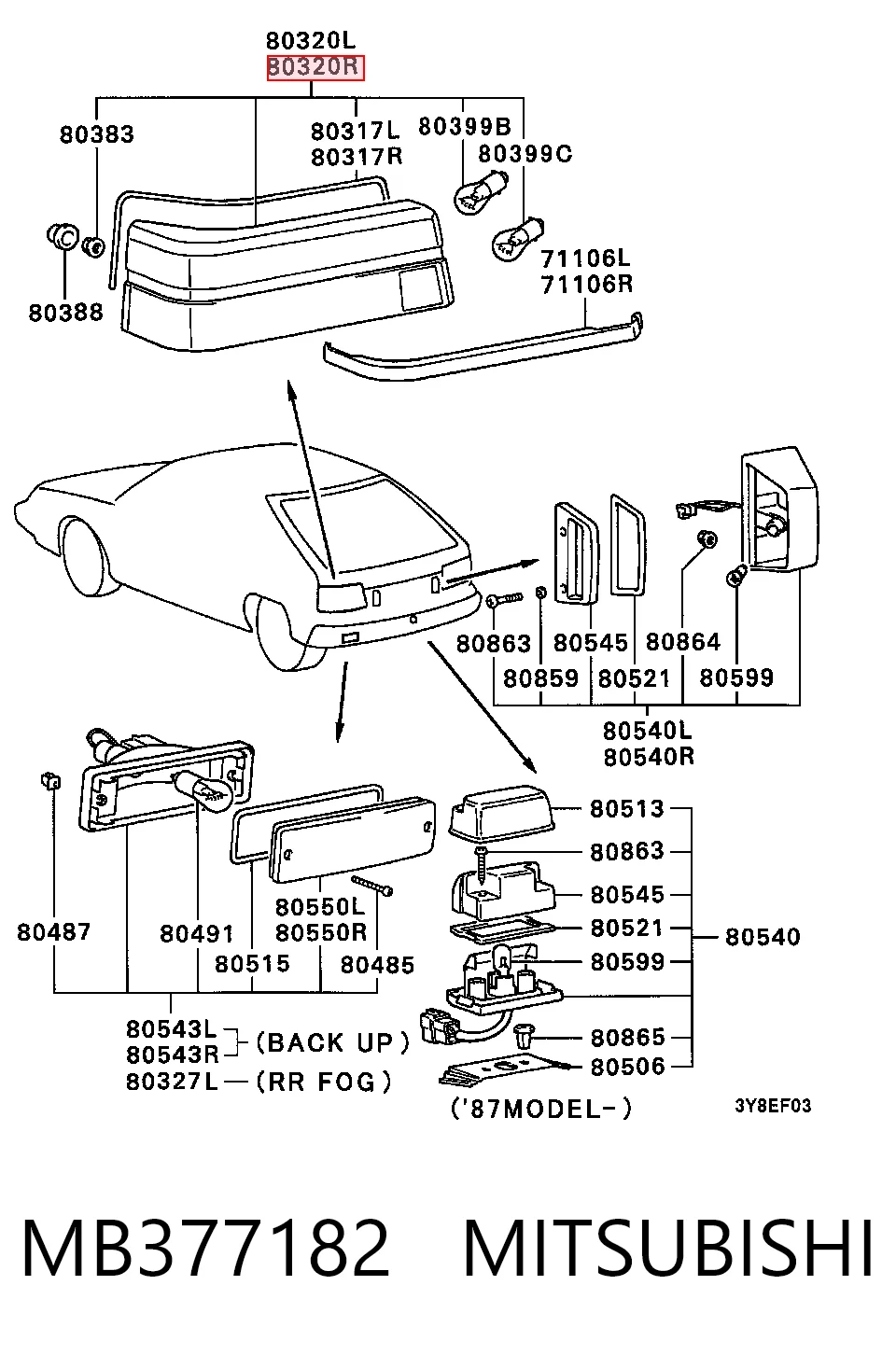Piloto trasero derecho para Mitsubishi Colt C1A