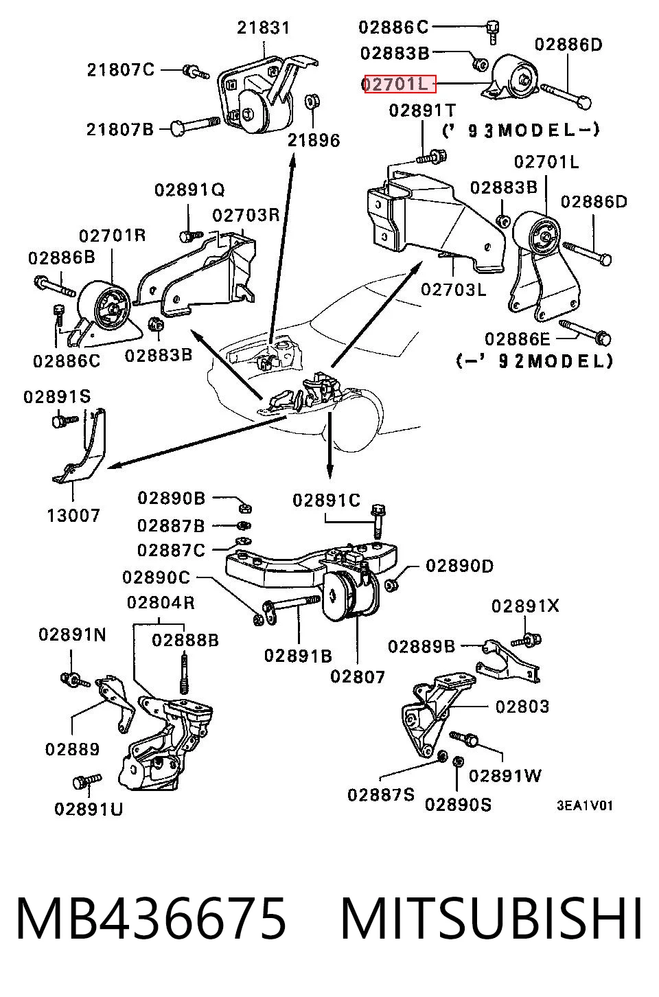 Soporte trasero del motor MB436675 MITSUBISHI
