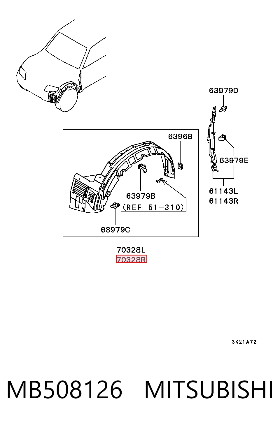 Paso de rueda delantero derecho MB508126 MITSUBISHI
