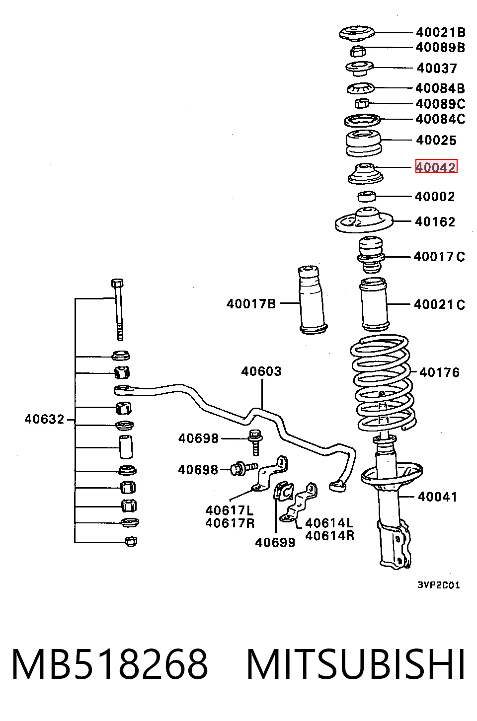 Rodamiento de soporte del amortiguador delantero MB518268 MITSUBISHI
