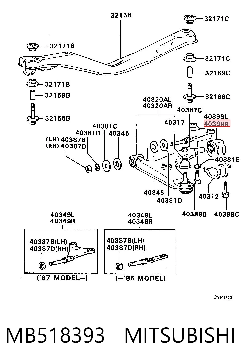 Buje delantero inferior del brazo de suspensión MB518393 MITSUBISHI