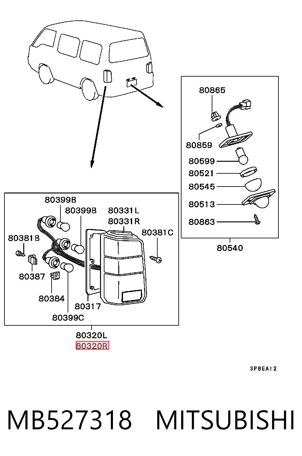 Piloto trasero derecho para Mitsubishi L 300  P0W, P1W, P2W