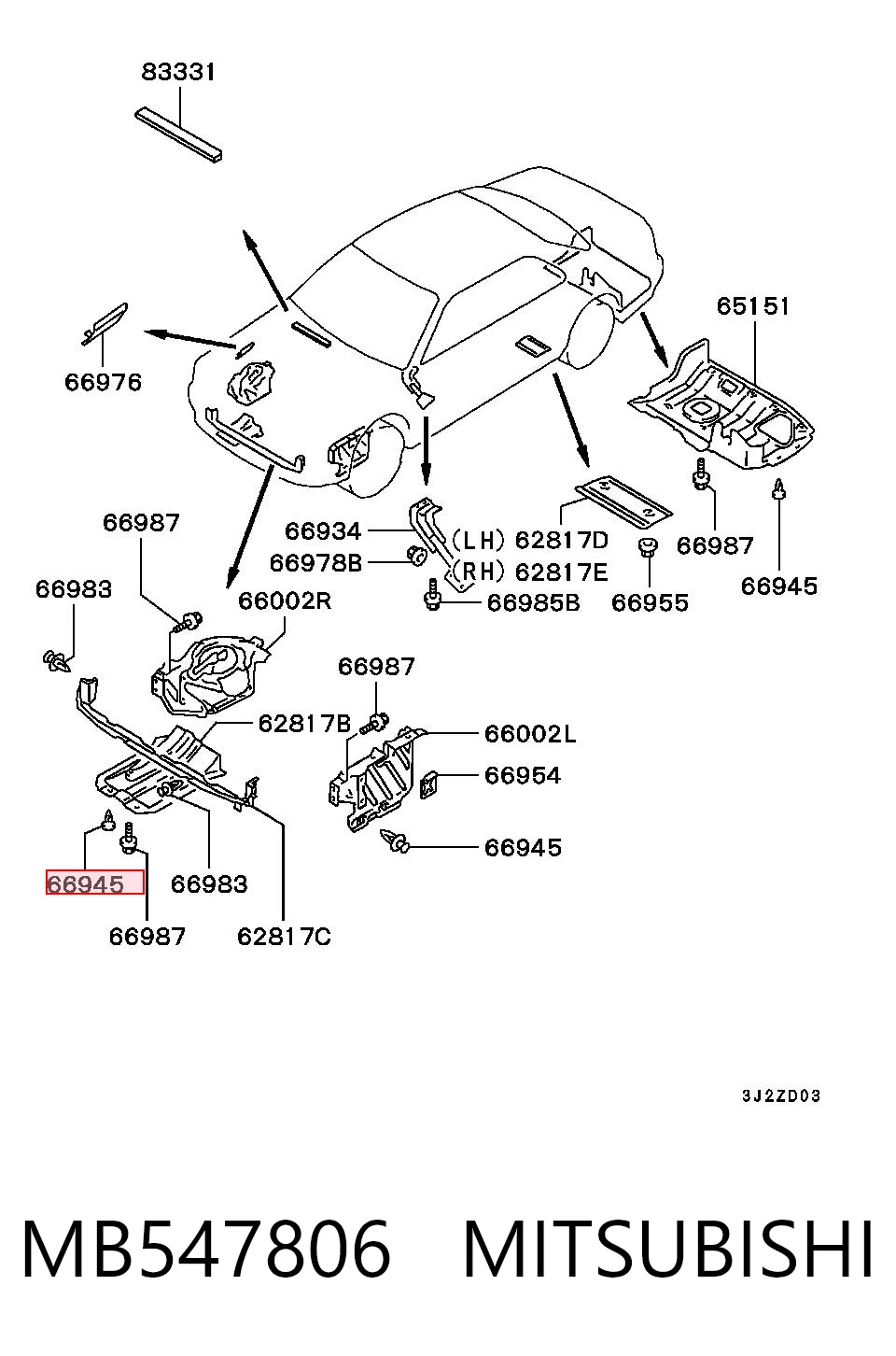 MB547806 Mitsubishi Clip de fijación del guardabarros delantero