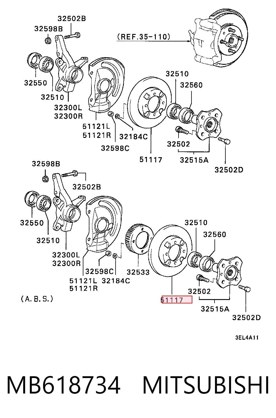 Disco de freno delantero MB618734 MITSUBISHI