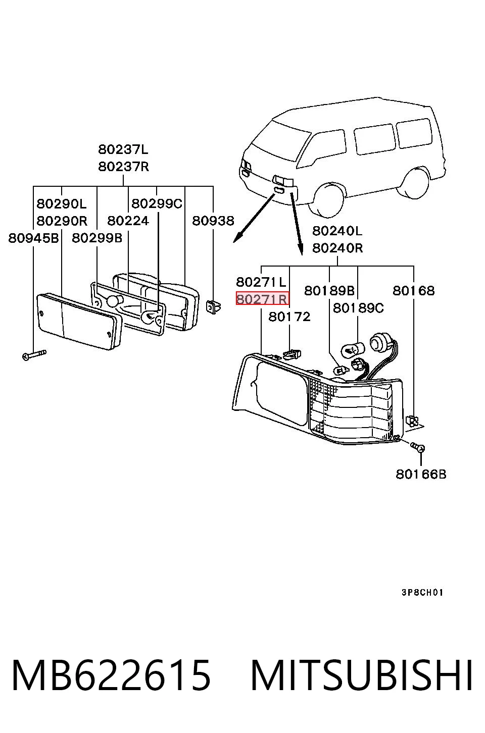 Piloto intermitente derecho MB622615 MITSUBISHI