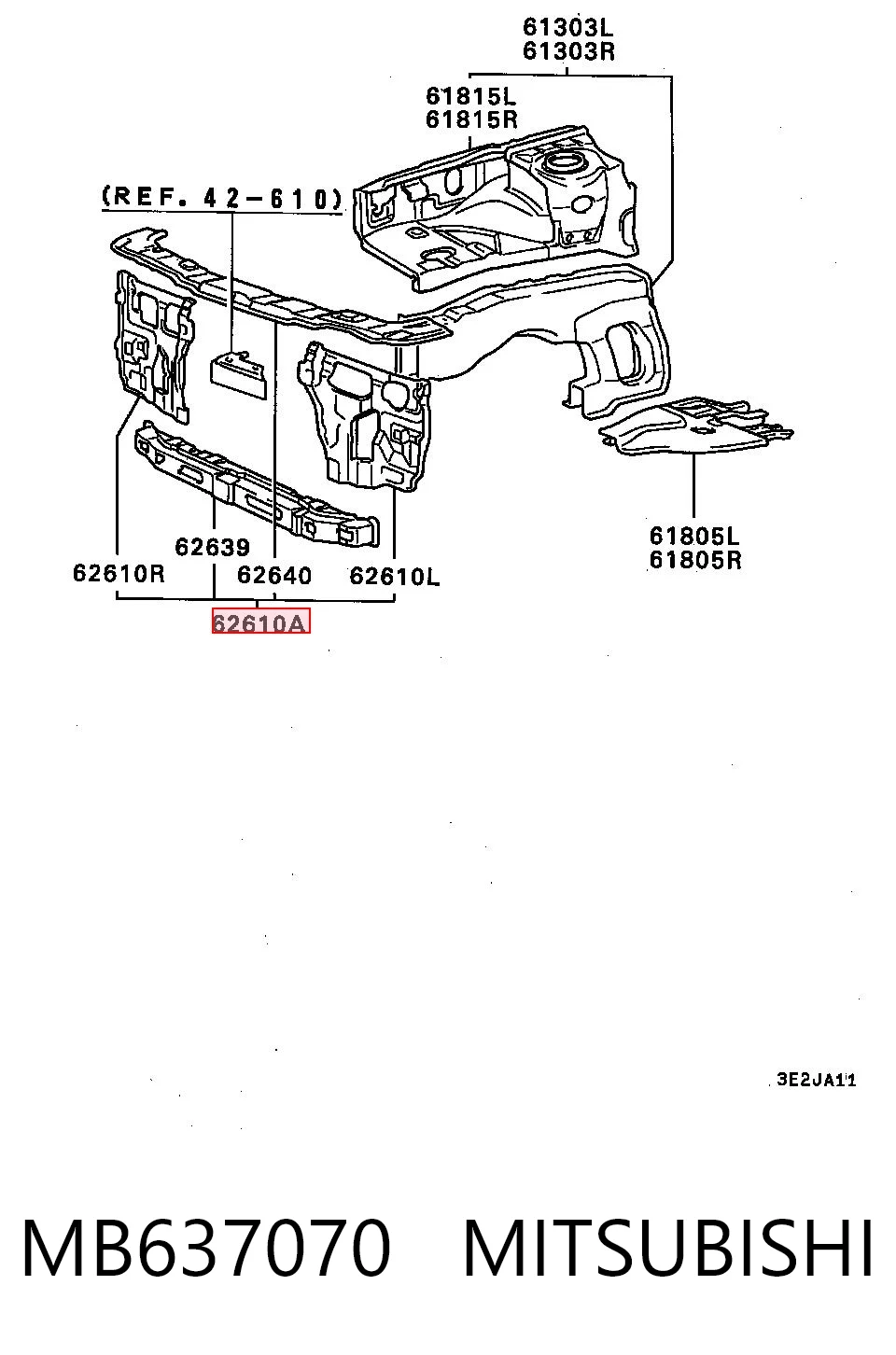 Soporte de radiador completo (panel de montaje para foco) Mitsubishi Colt III (1986-1992)